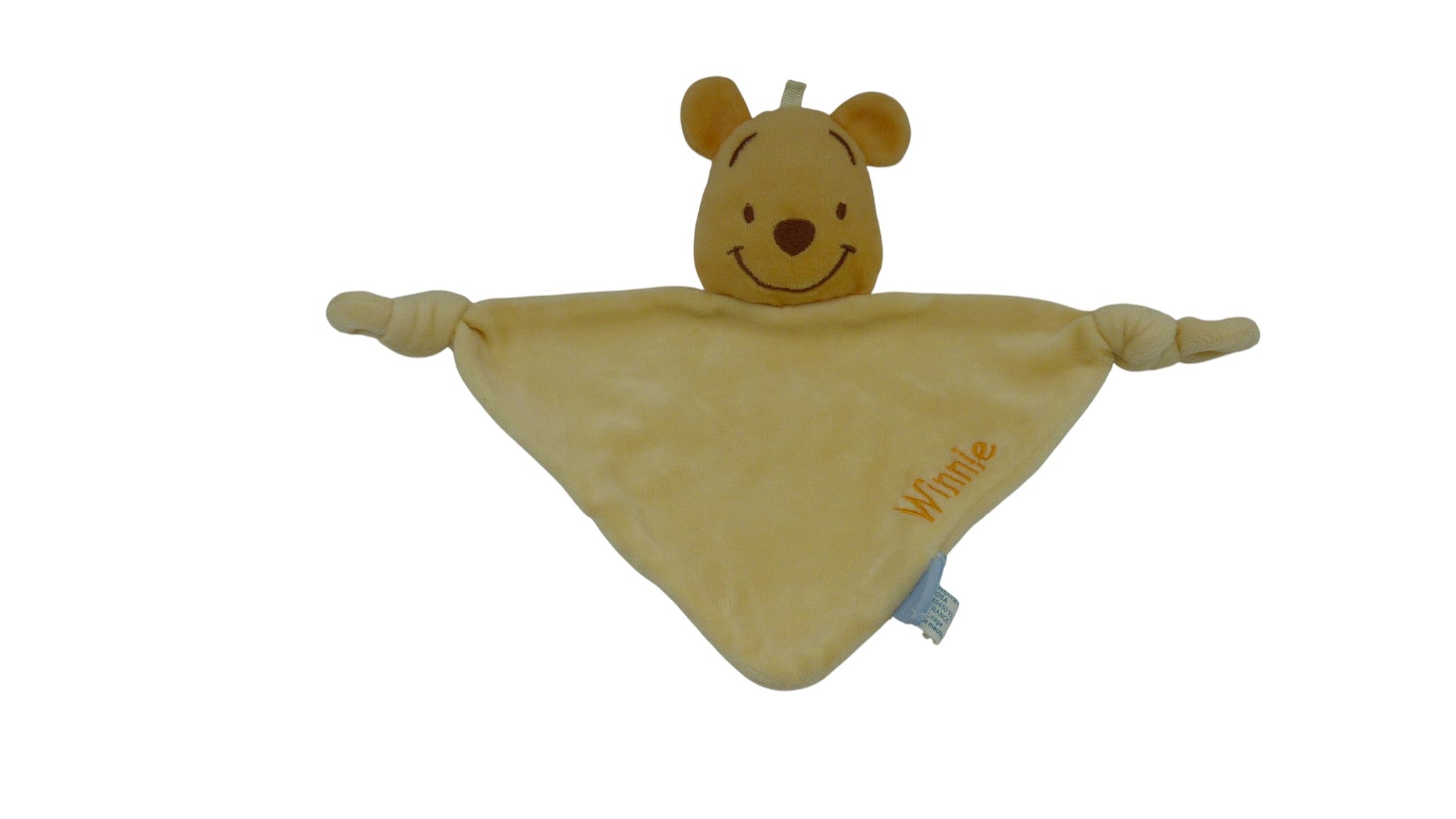 Doudou Winnie l'Ourson plat jaune - Winnie brodé - Disney
