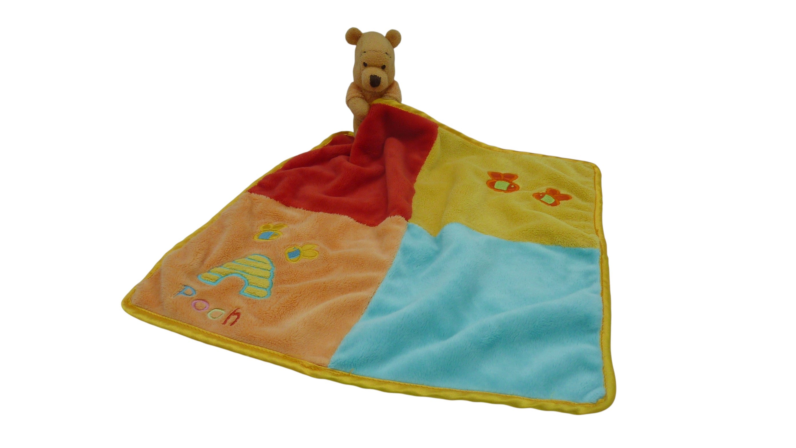 Peluche mouchoir Winnie l'Ourson rouge jaune orange bleu - Disney