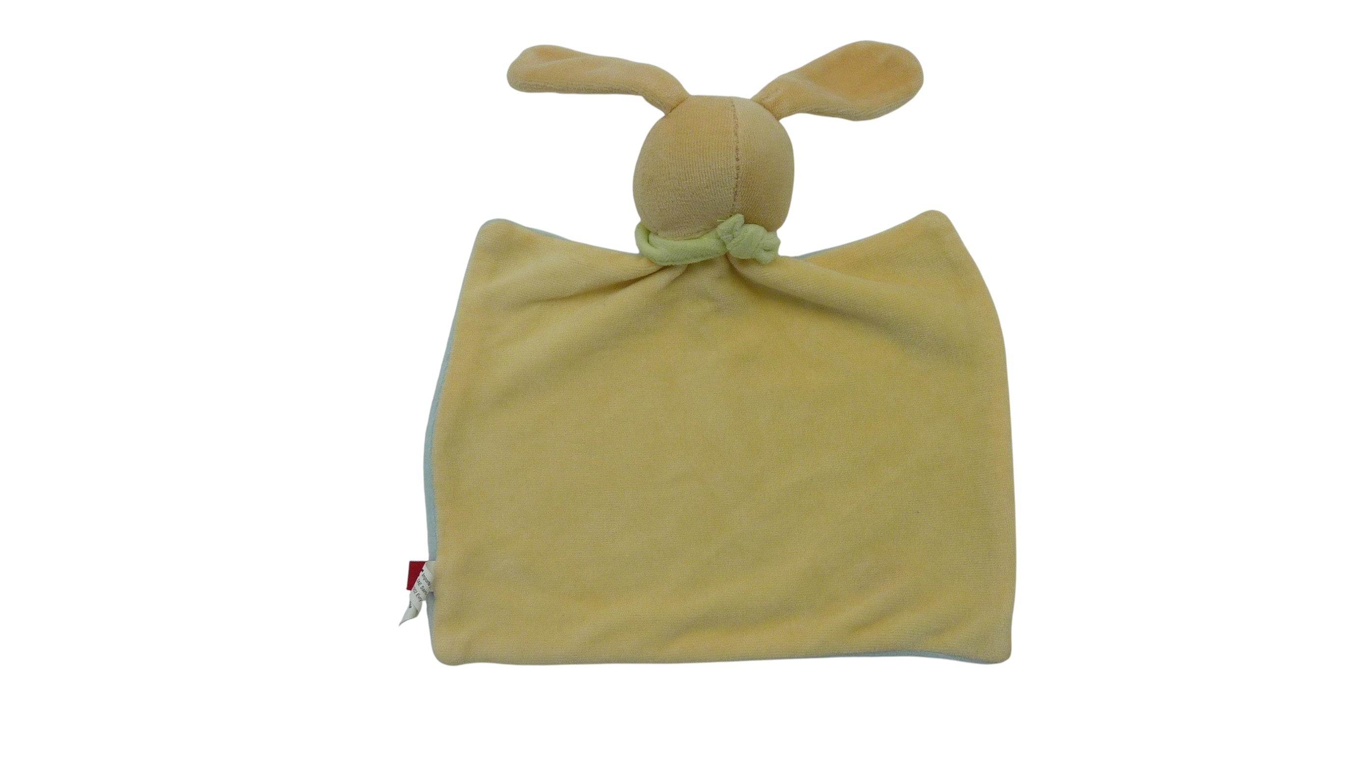 Doudou lapin plat bleu jaune motif escargot - Tex Baby