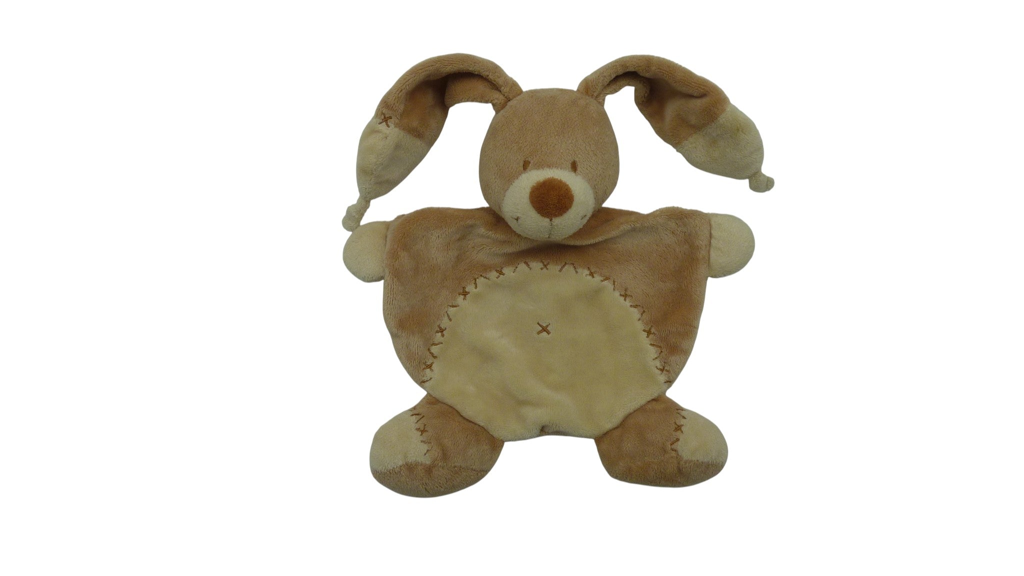 Doudou lapin plat marron crème motif croix - Nicotoy