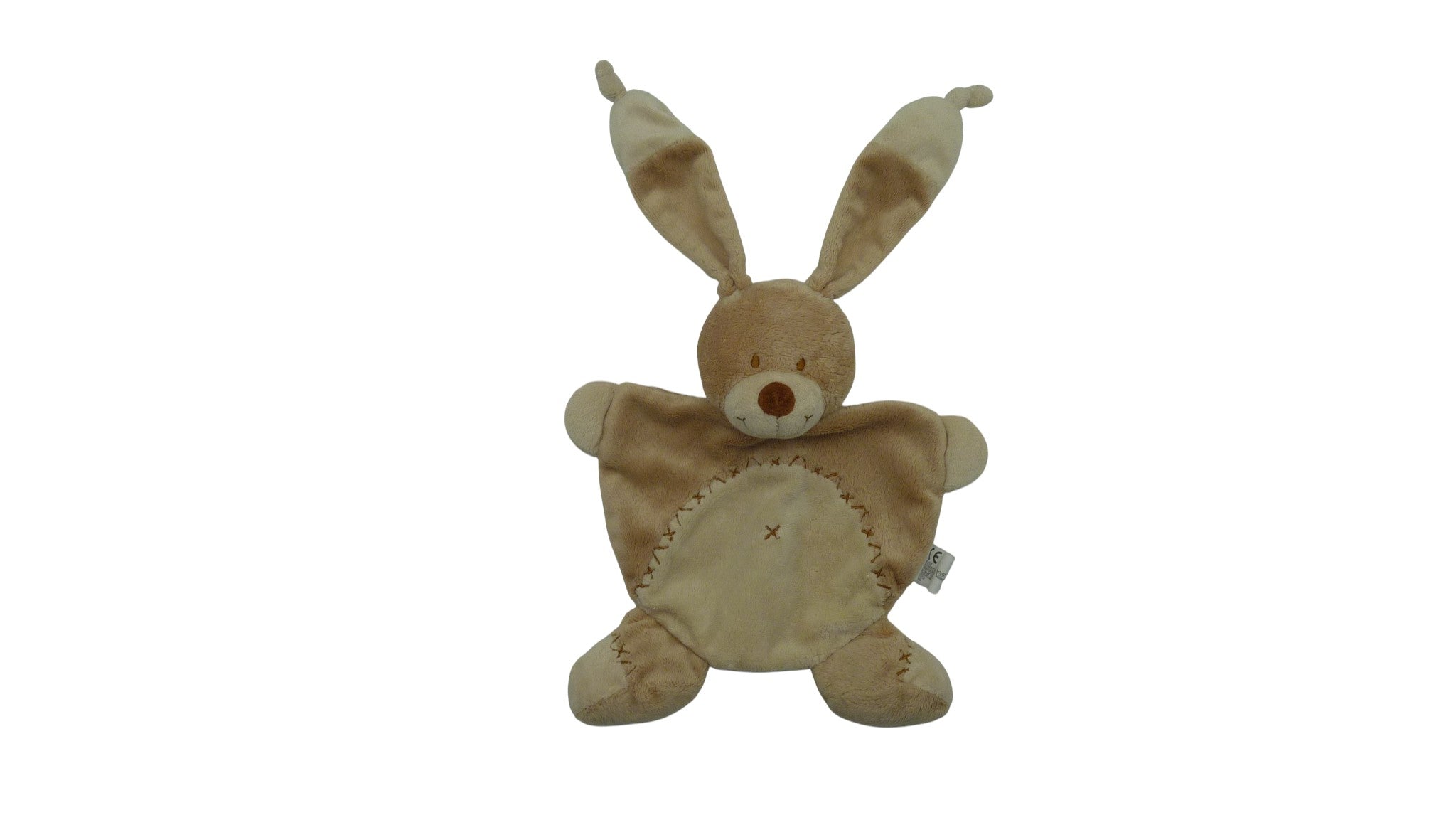 Doudou lapin plat marron beige motif croix - Nicotoy