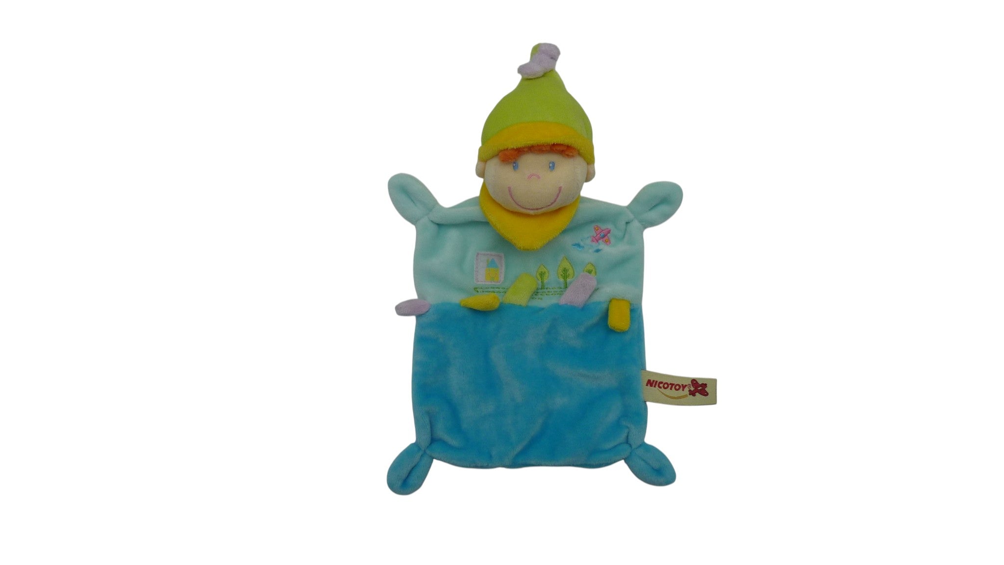 Doudou lutin plat bleu vert - Nicotoy