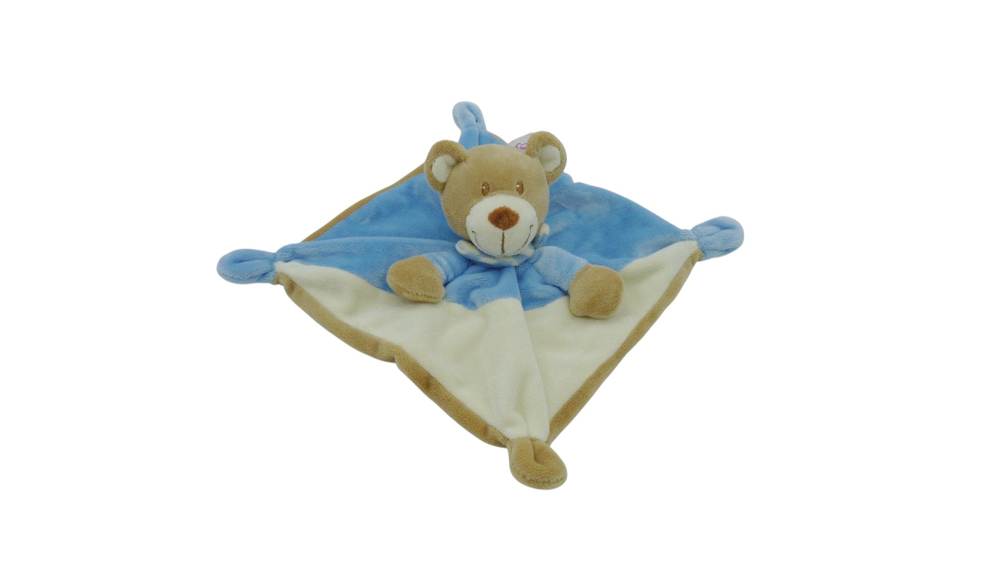 Doudou ours plat bleu crème marron - Pommette