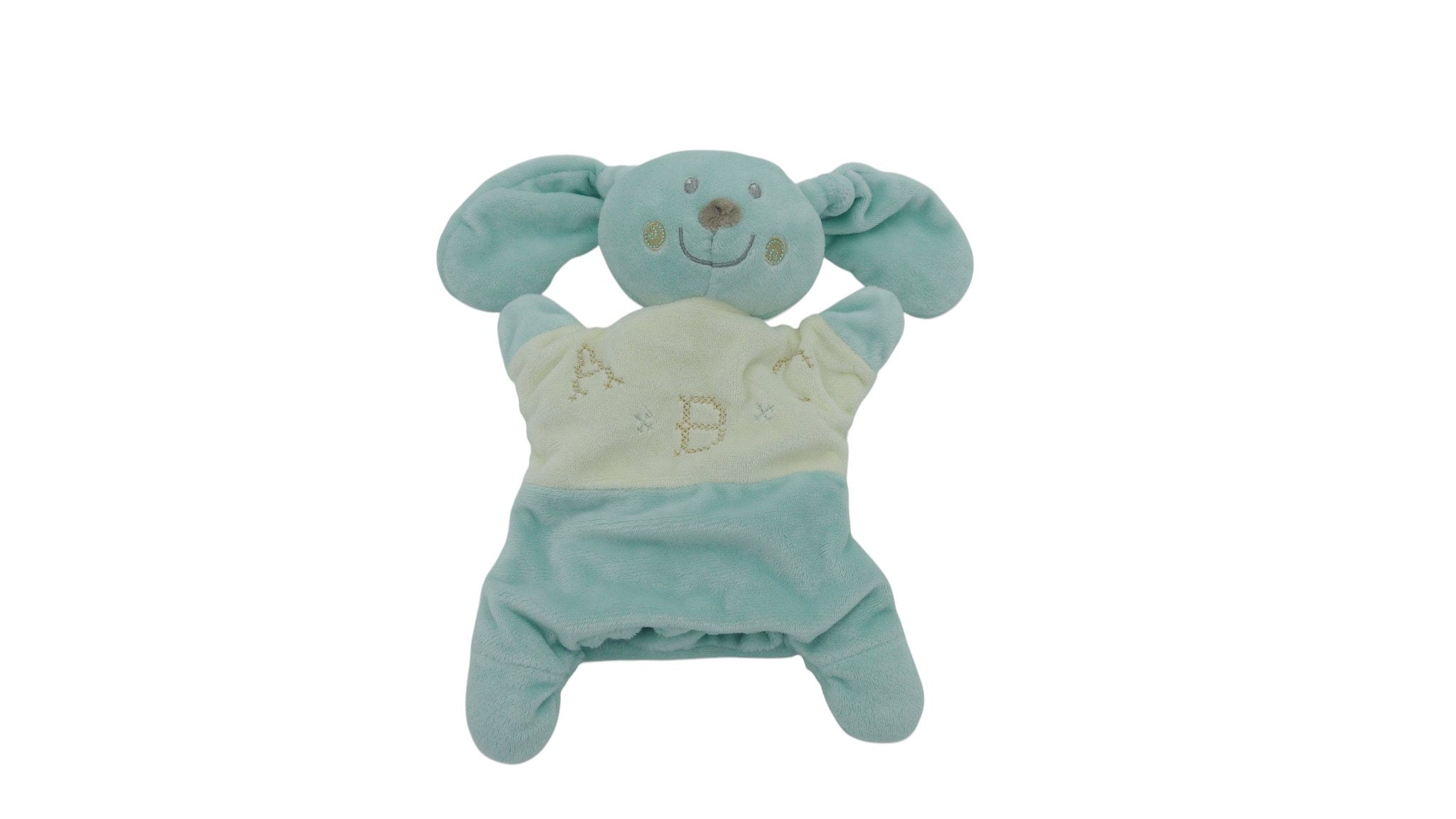 Doudou lapin marionnette bleu crème - Pommette - 25 cm