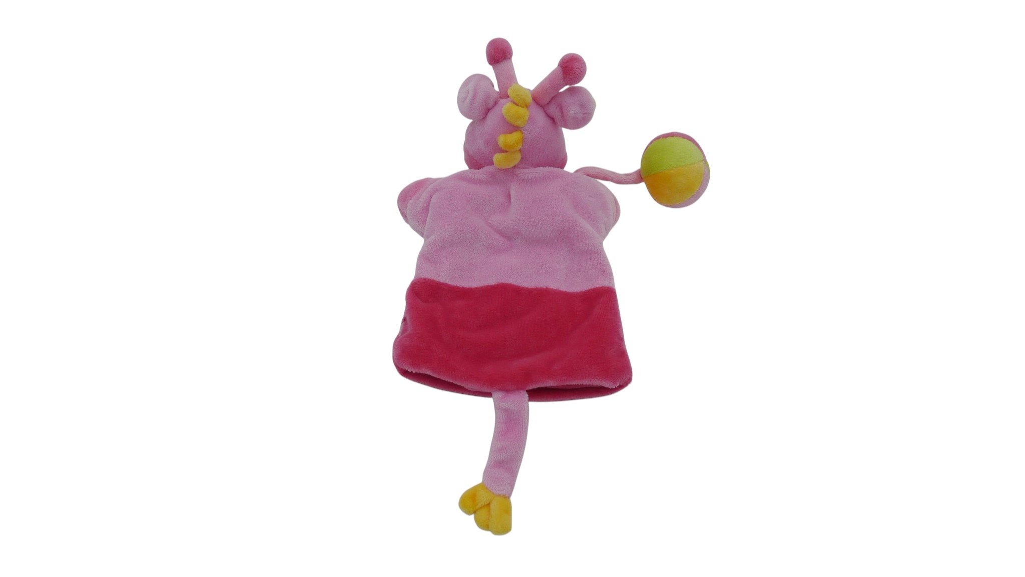 Doudou girafe marionnette avec balle rose fuchsia - Pommette - 21 cm