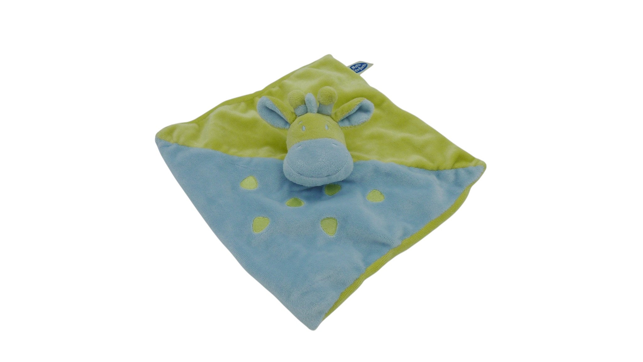 Doudou girafe plat bleu vert - Mots d'Enfants