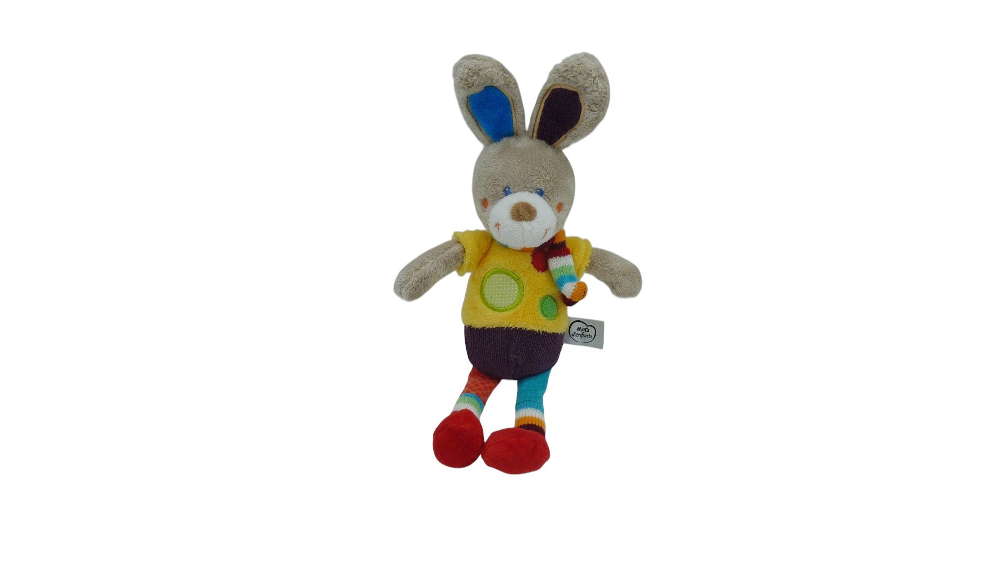 Peluche lapin multicolore - Mots dEnfants - 31 cm