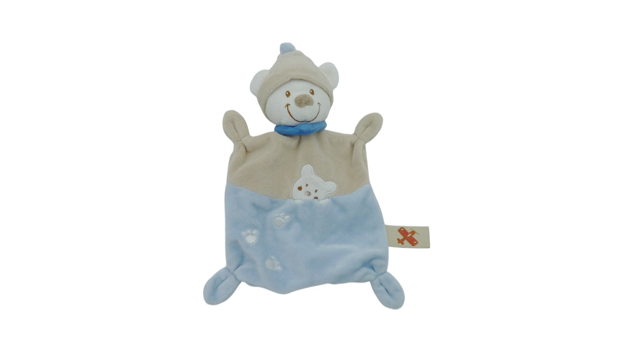 Doudou ours plat marron bleu - Nicotoy