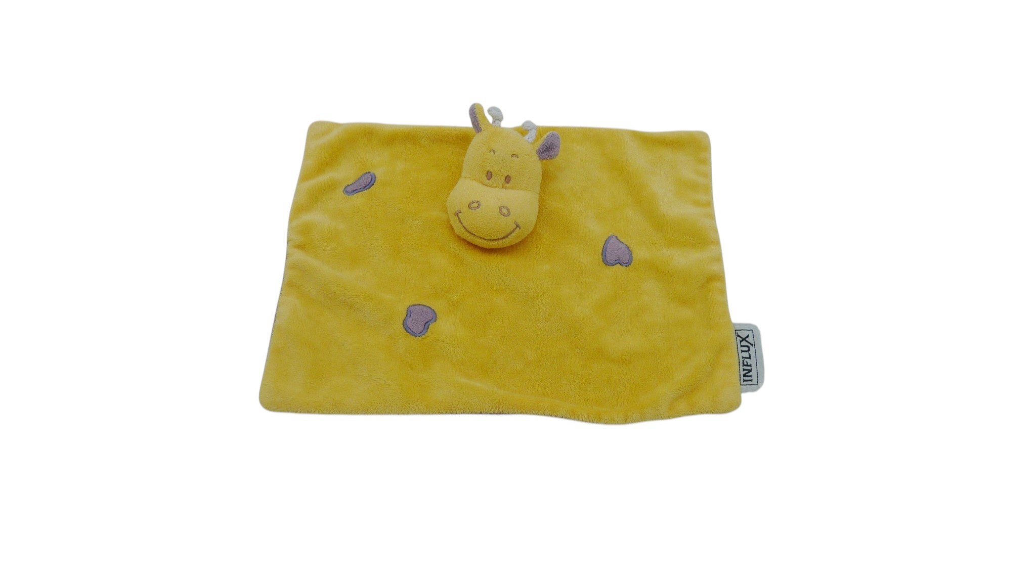 Doudou girafe plat jaune violet - Influx
