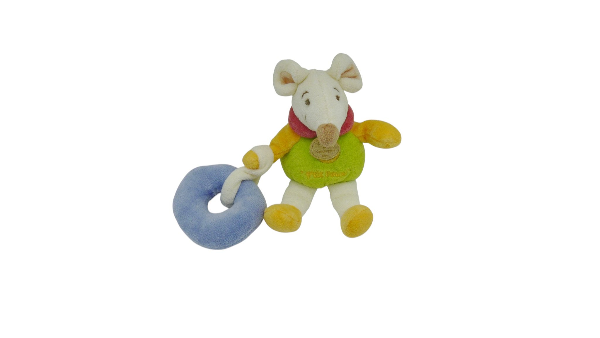 Peluche souris avec anneau à grelot - Doudou et Compagnie - 16 cm