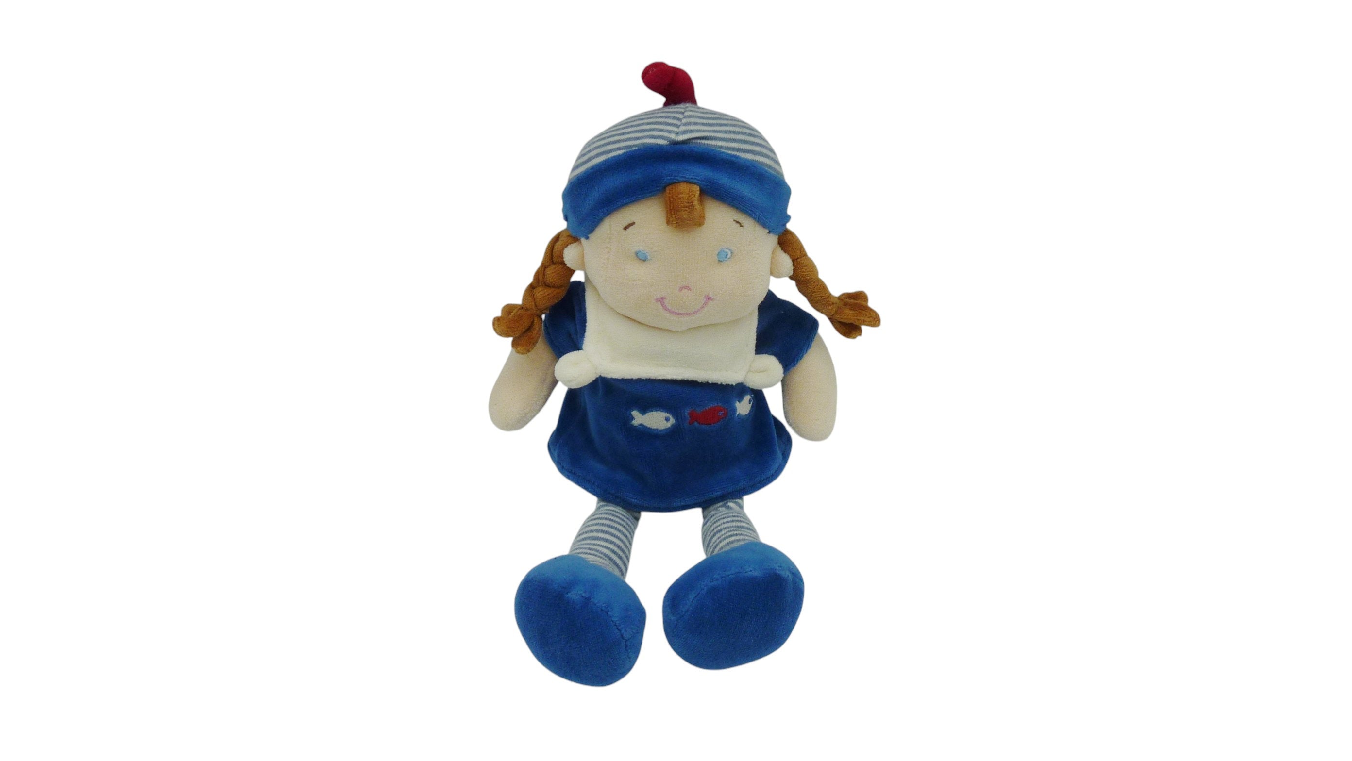 Peluche poupée bleu blanc - Mots d'Enfants - 27 cm