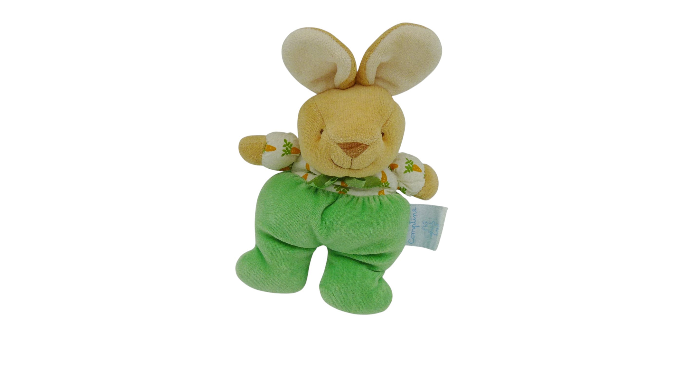 Peluche lapin vert blanc - Comptine - 22 cm