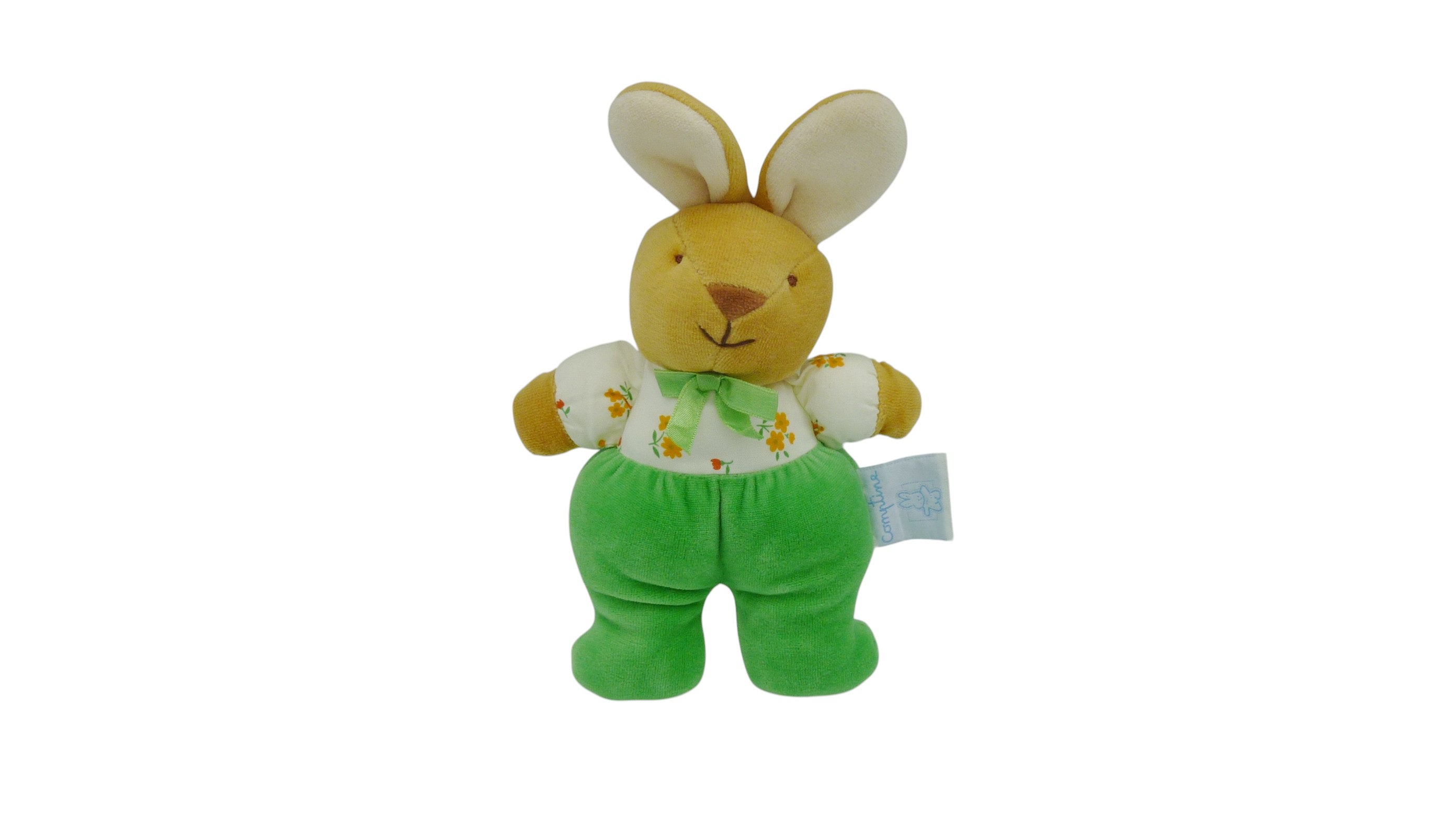 Peluche lapin vert blanc - Comptine - 22 cm