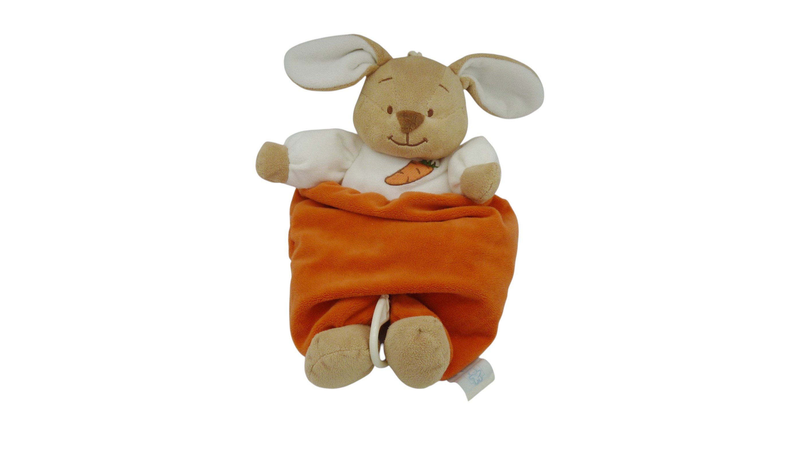 Peluche lapin musical orange blanc - Comptine - 33 cm