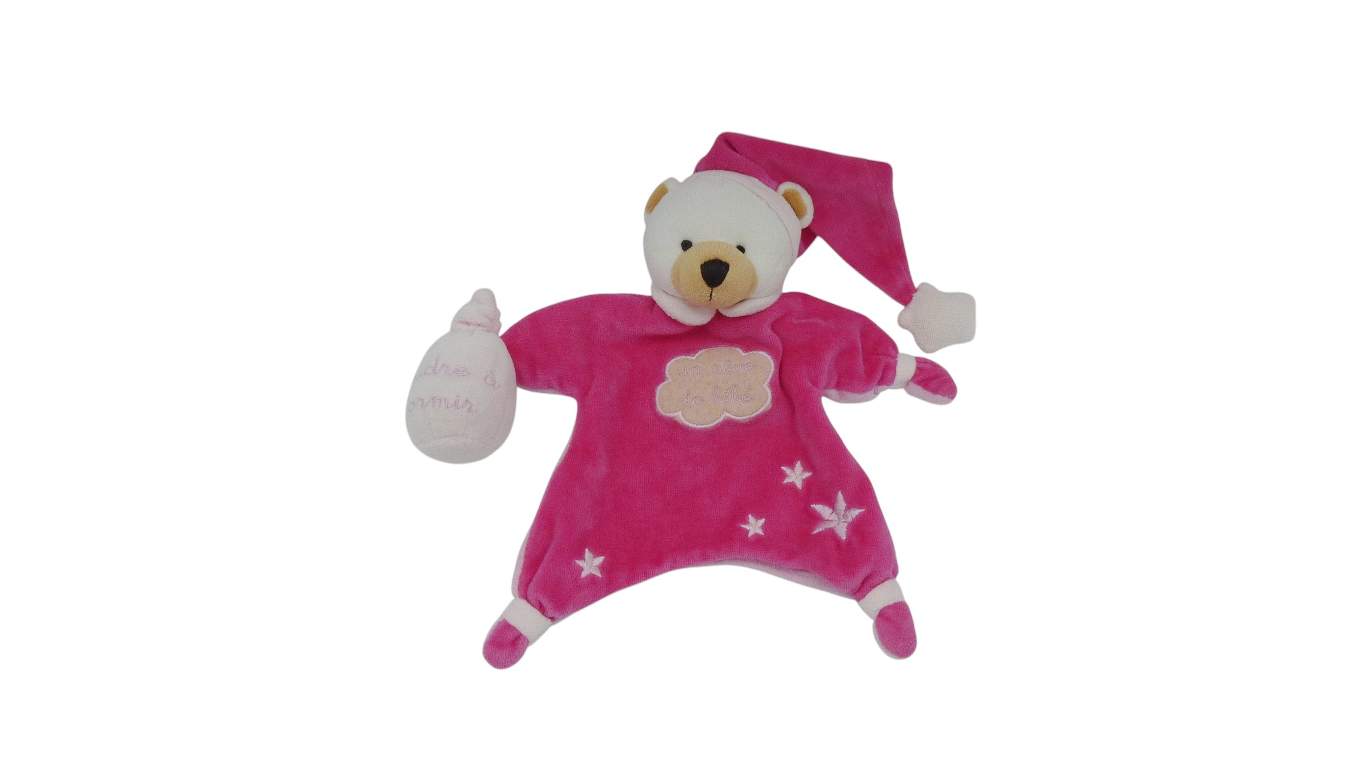 Doudou ours marionnette fuschia - CMP - 26 cm