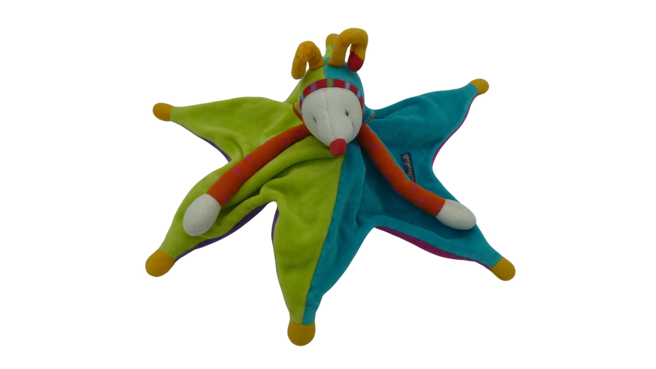 Doudou lutin plat réversible multicolore - Dragobert - Moulin Roty