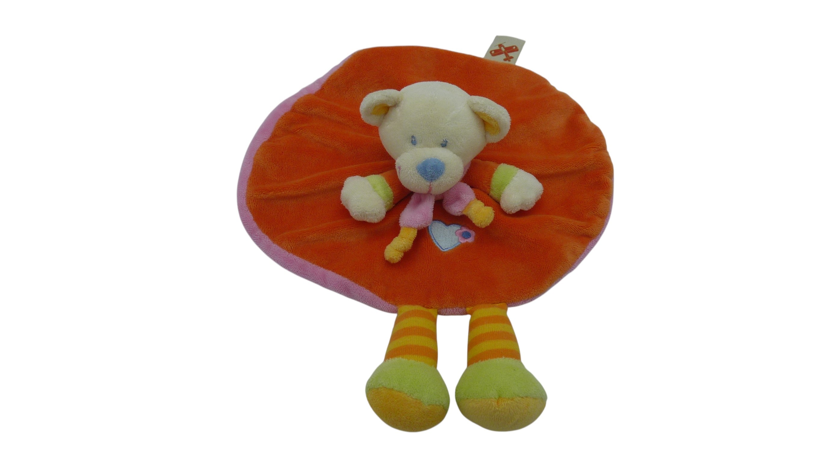 Doudou ours plat orange rose - Nicotoy