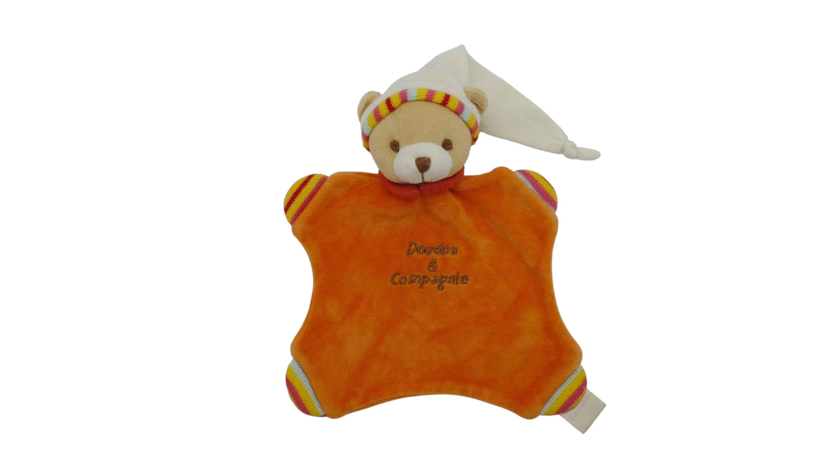 Doudou ours plat orange - Doudou et compagnie