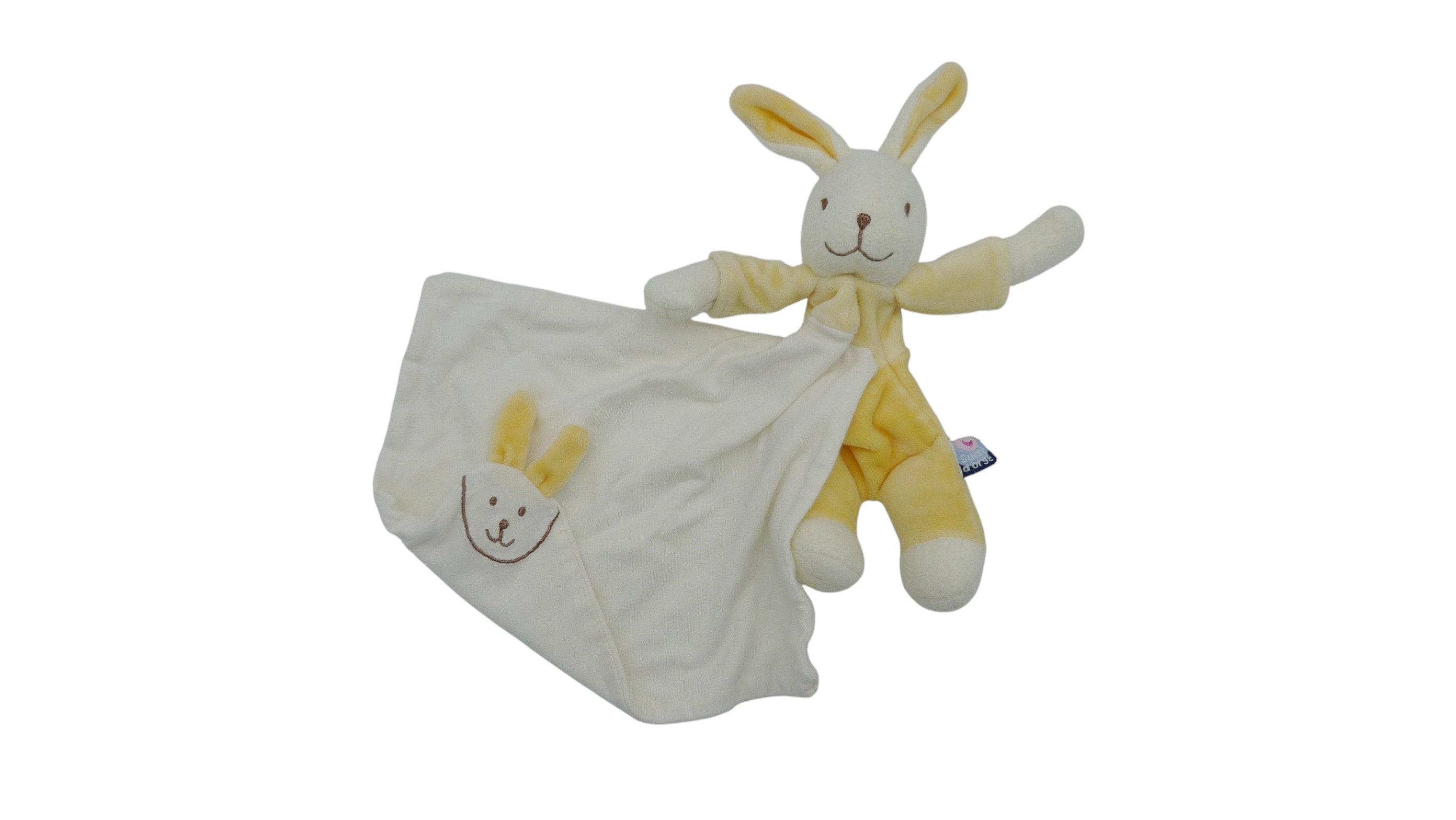 Peluche mouchoir lapin jaune blanc - Sucre d'Orge - 19 cm