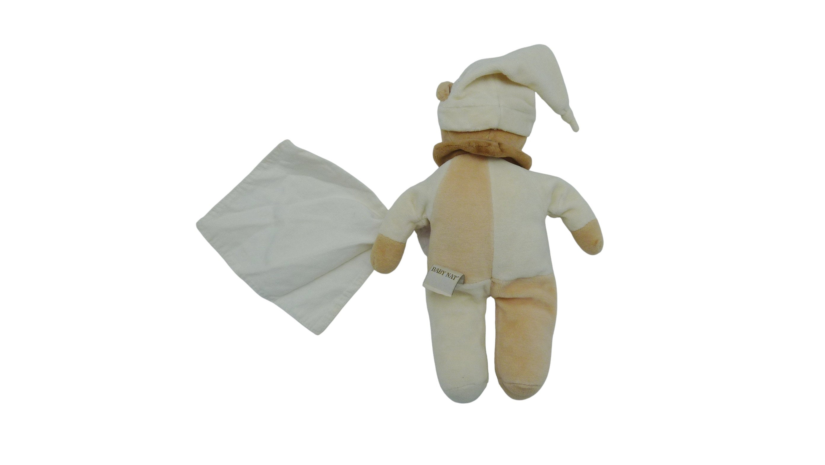 Peluche mouchoir ours marron blanc - Baby'Nat - 27 cm
