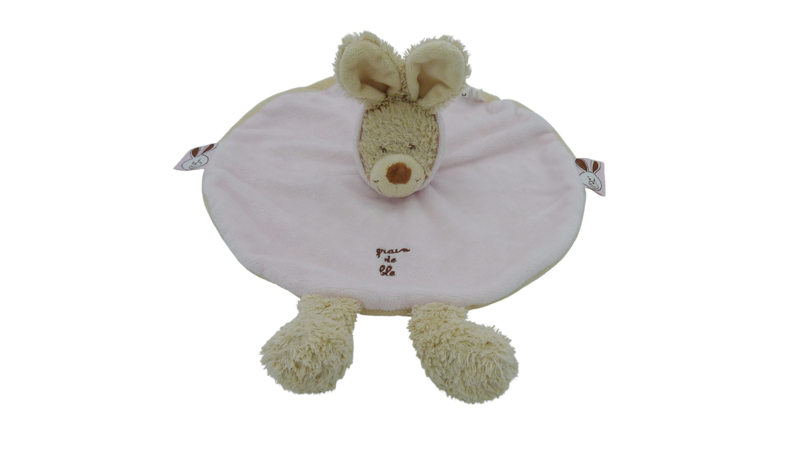 Doudou lapin plat rose - Grain de Blé
