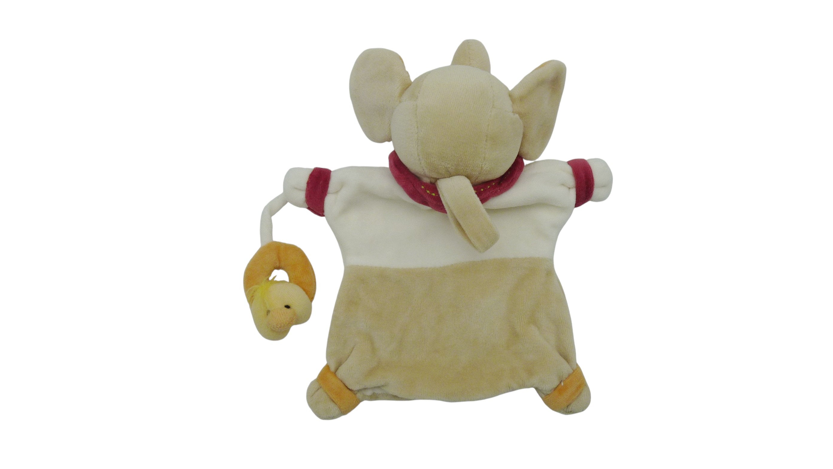 Doudou éléphant marionnette blanc marron - Baby'Nat - 25 cm