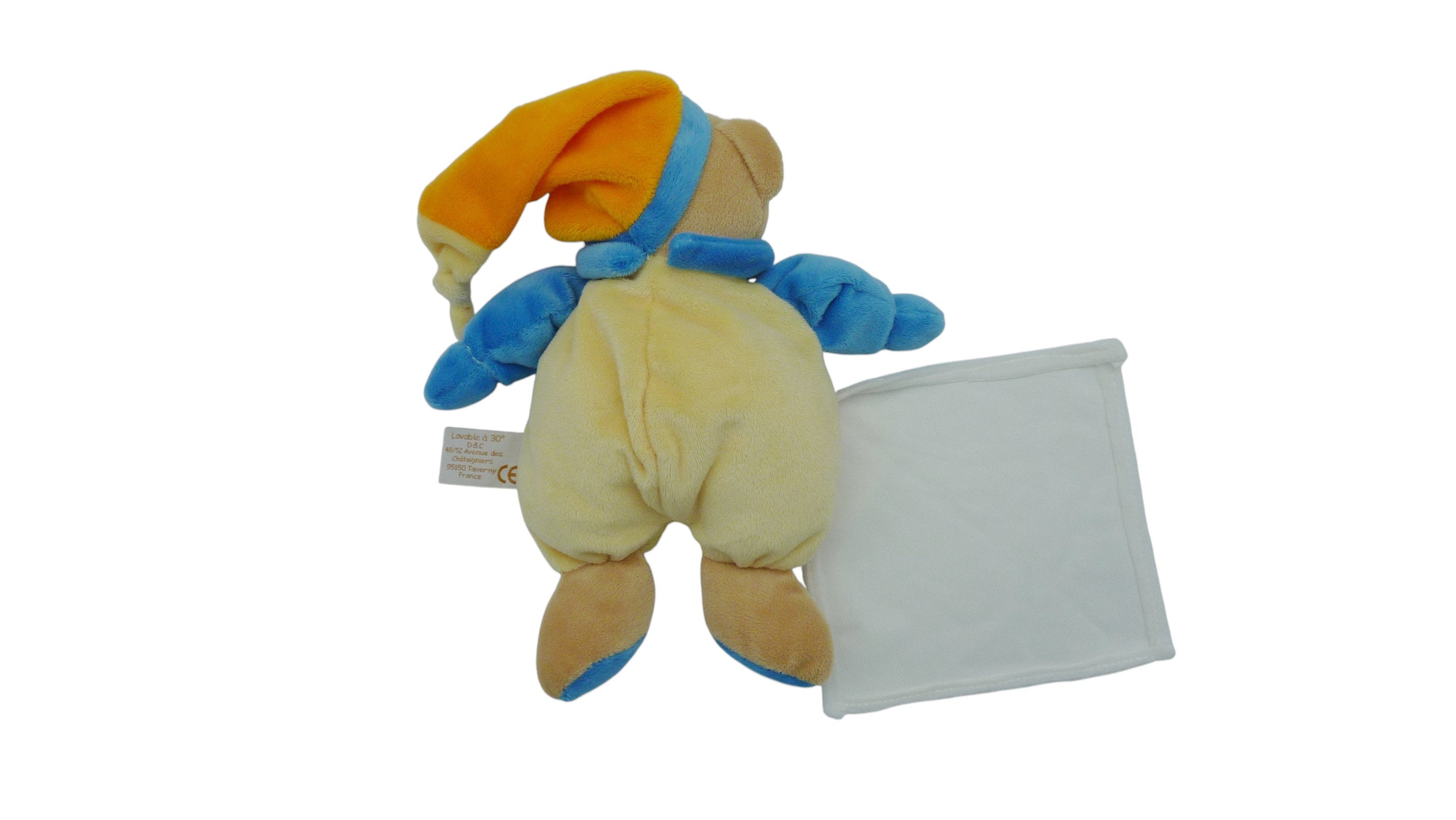 Peluche ours avec mouchoir bleu jaune orange - Baby'Nat - 27 cm