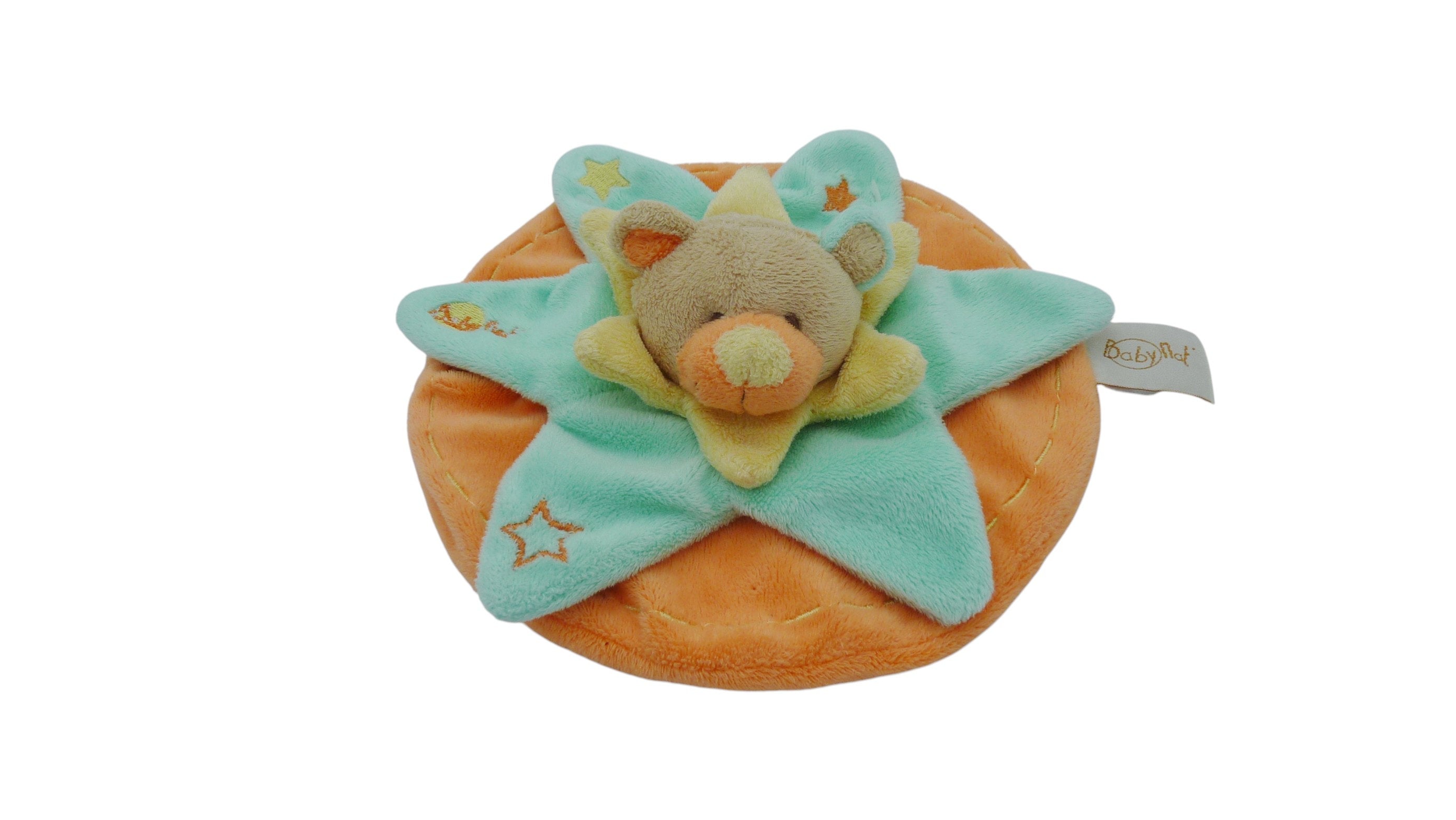 Doudou ours plat orange vert - Baby'Nat