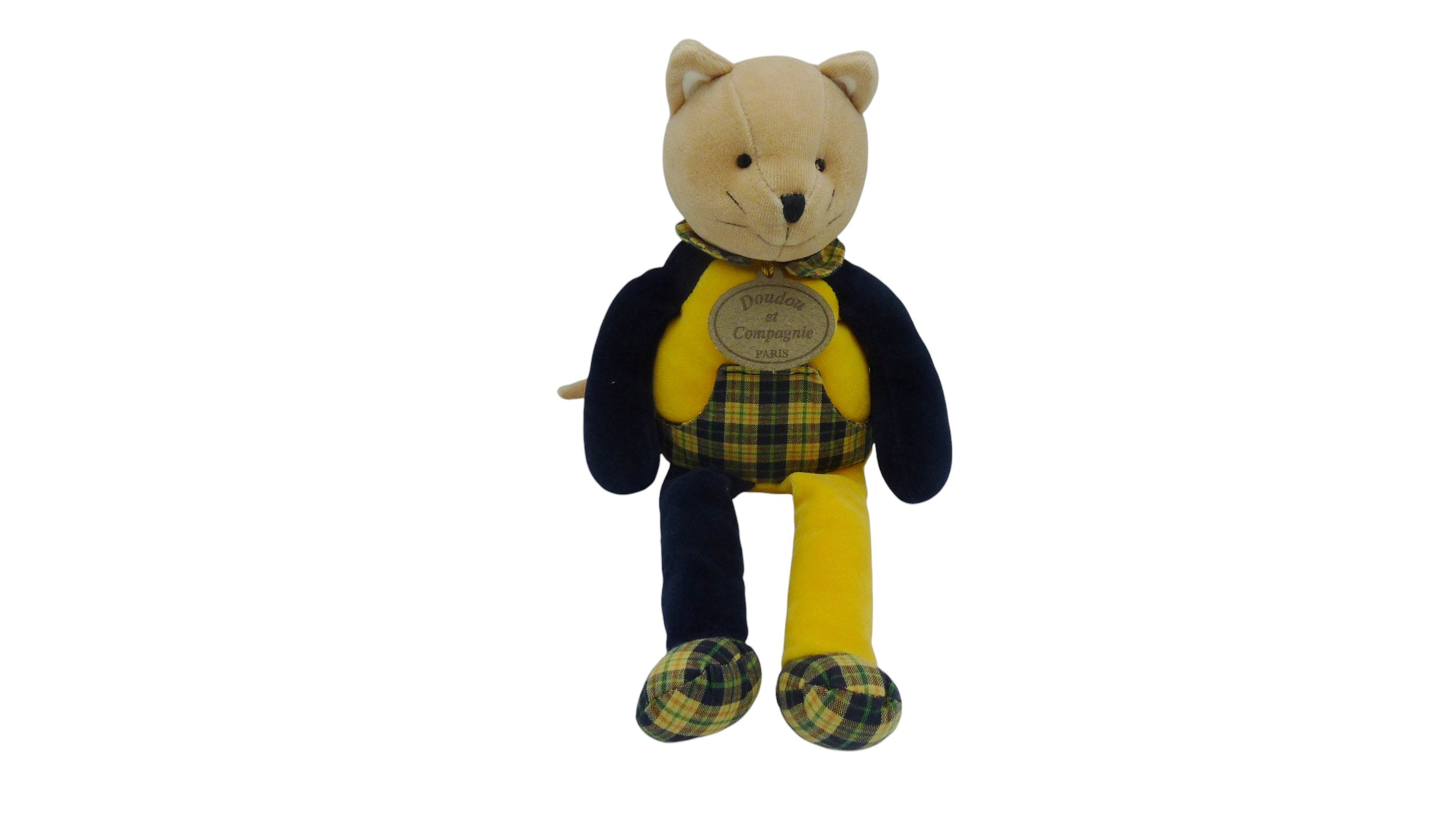 Peluche chat bleu marine jaune - Doudou et compagnie - 33 cm