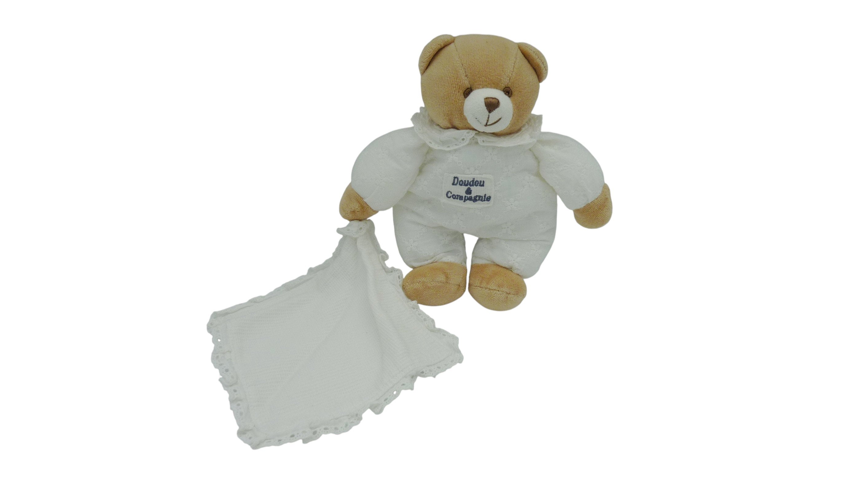 Peluche ours avec mouchoir blanc - Doudou et Compagnie - 20 cm