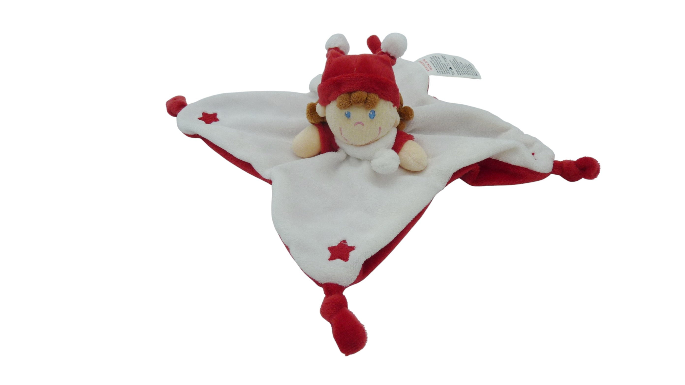 Doudou poupée plat blanc rouge - Nicotoy