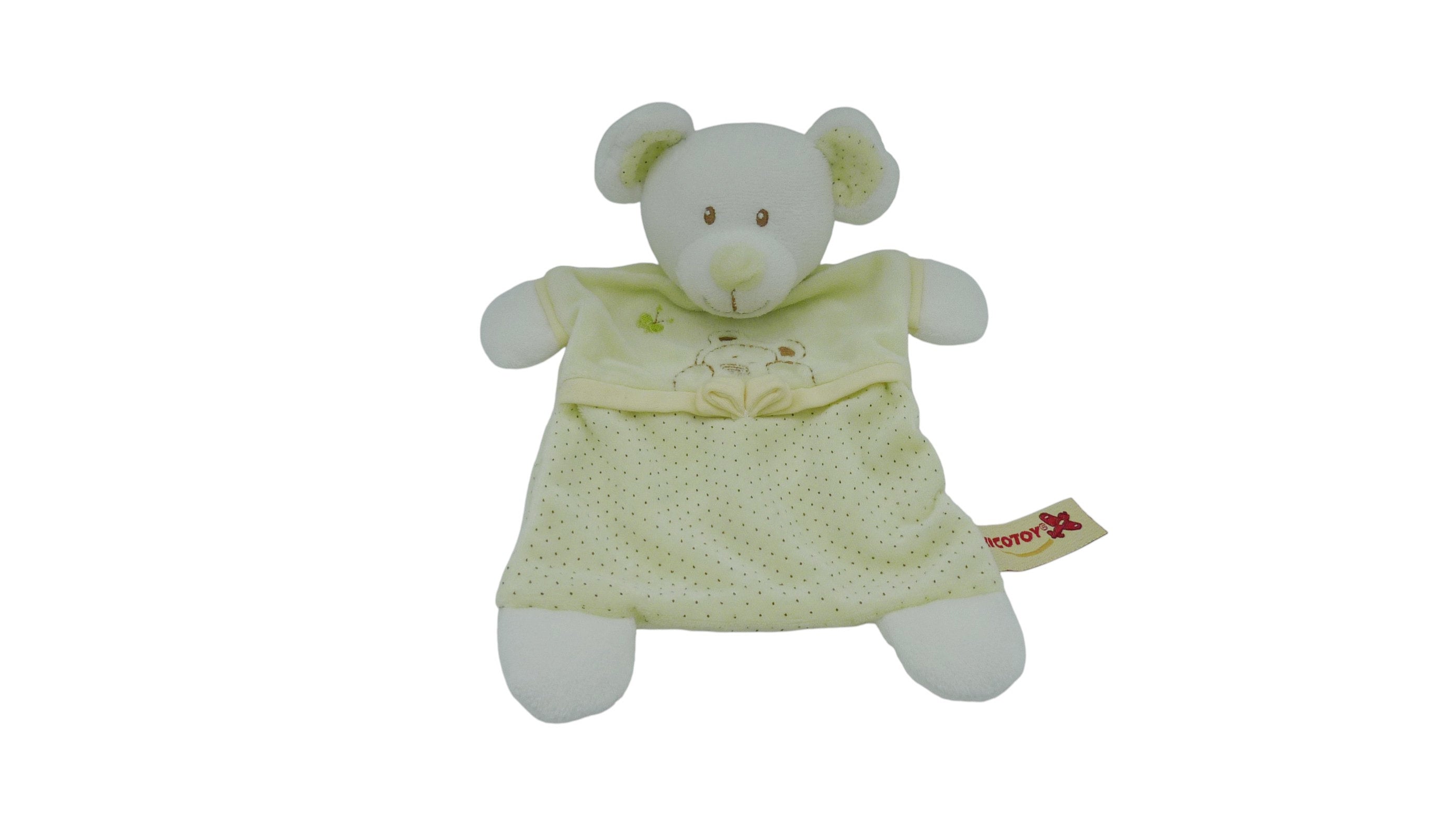 Doudou ours plat vert blanc - Nicotoy
