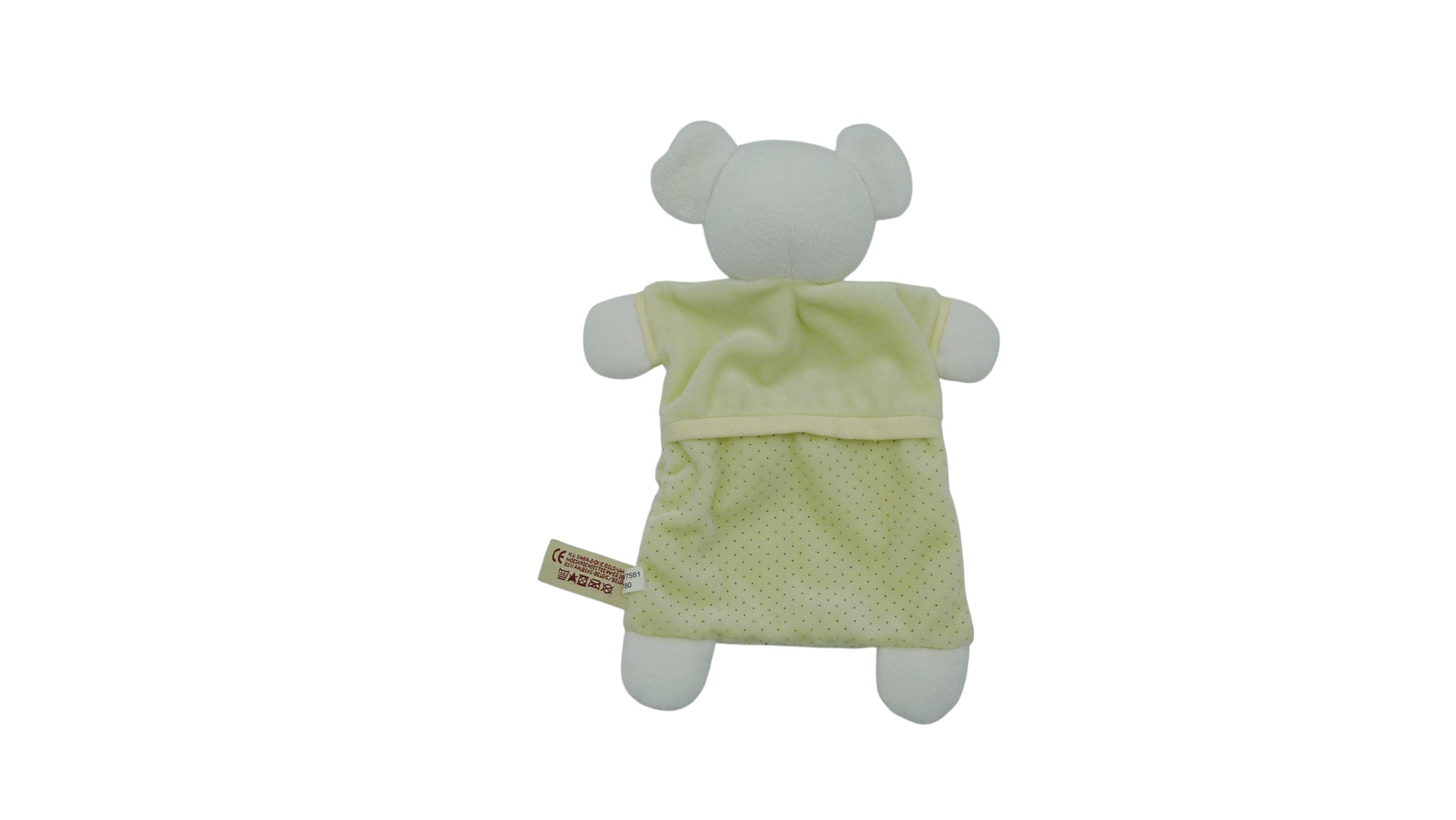 Doudou ours plat vert blanc - Nicotoy