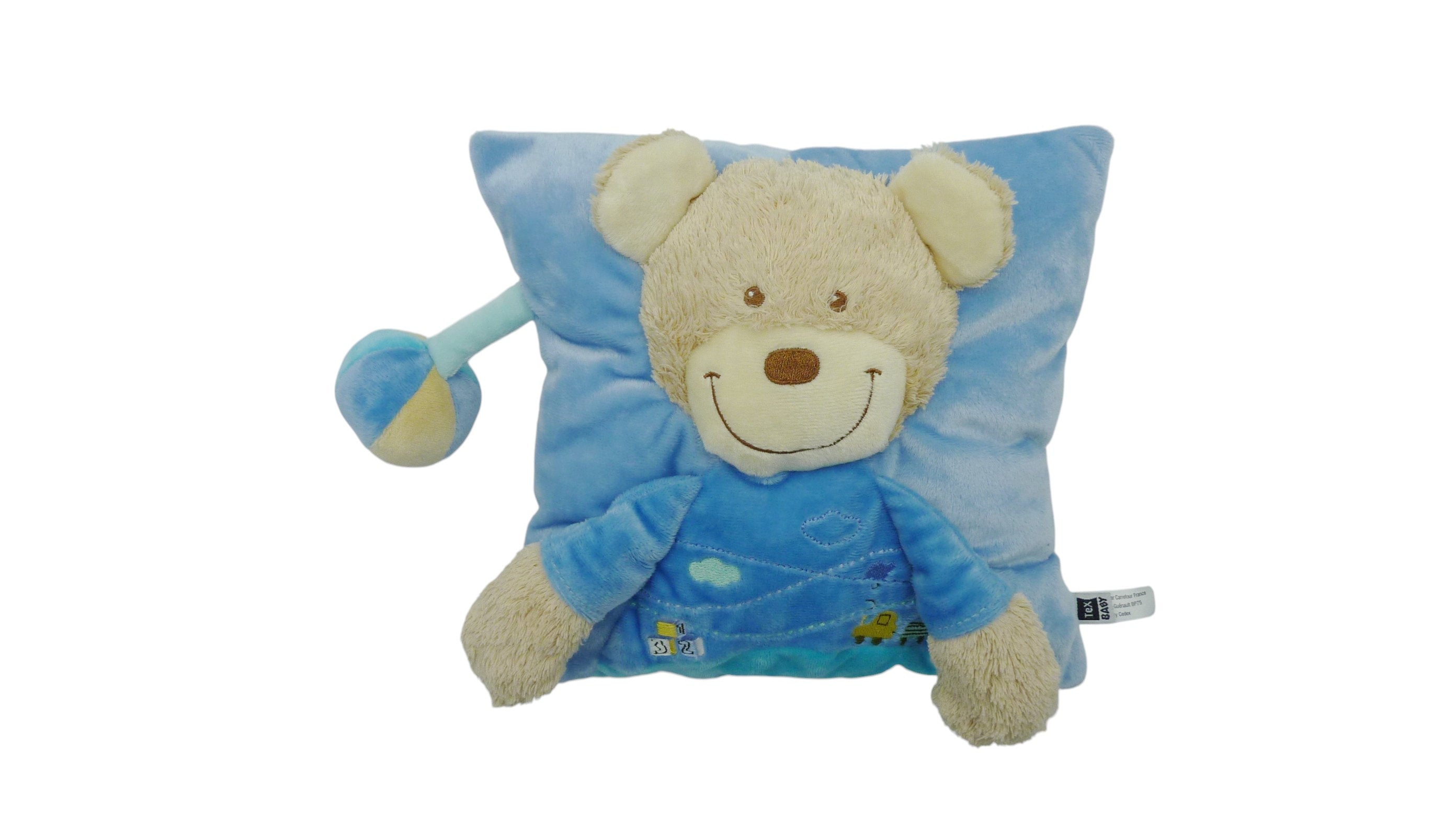 Peluche coussin ours bleu - Tex Baby - 22x22 cm