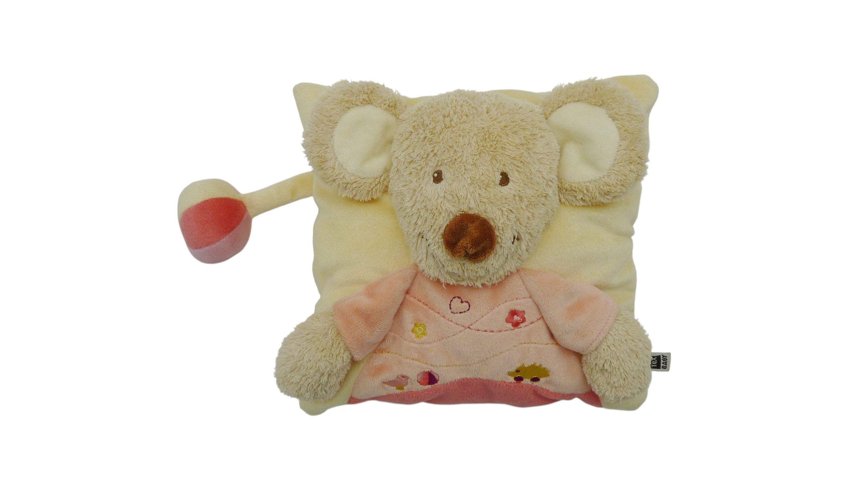 Peluche coussin souris jaune orange - Tex Baby - 22x22 cm