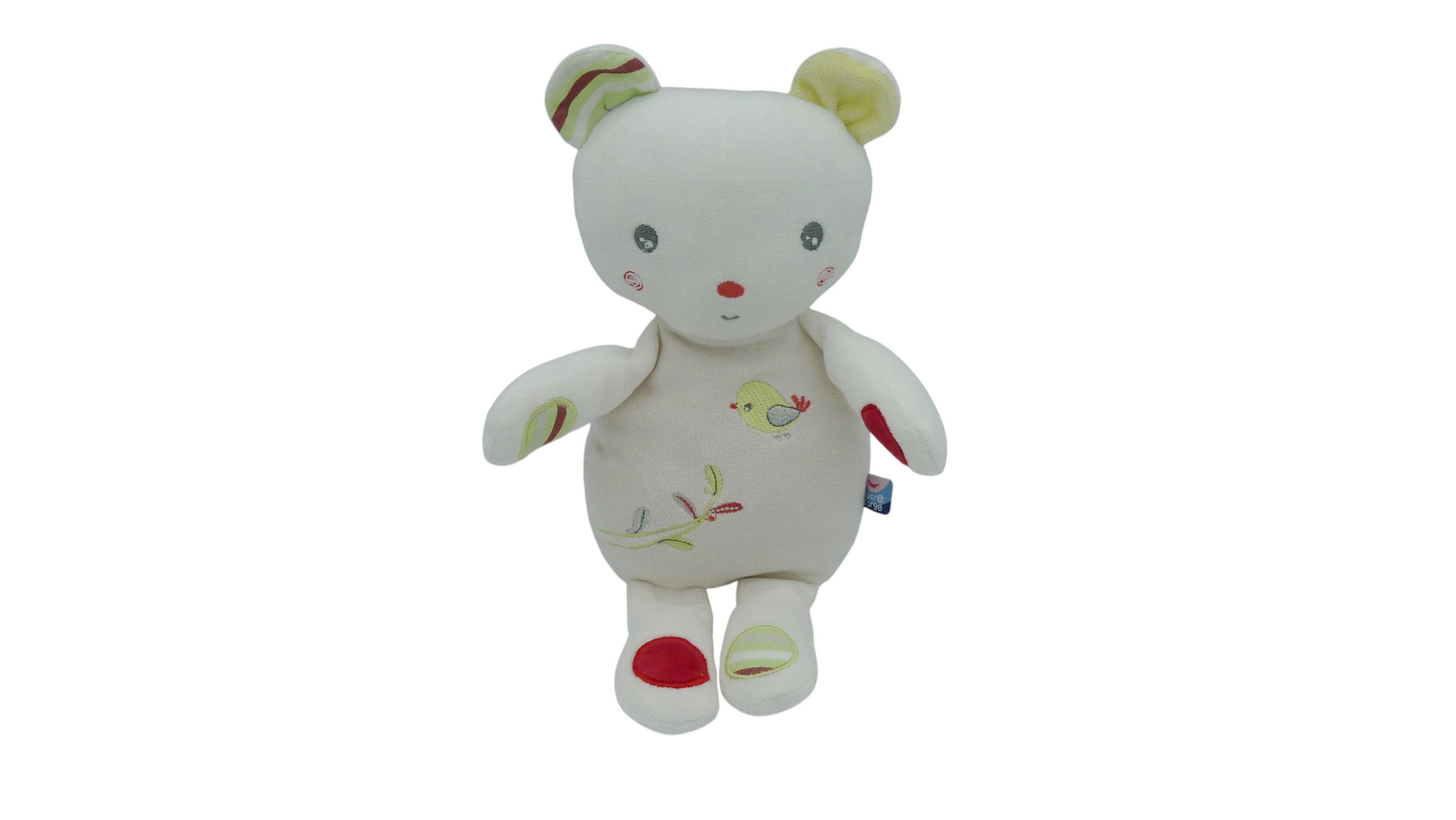 Peluche ours blanc gris - Sucre d'Orge - 34 cm