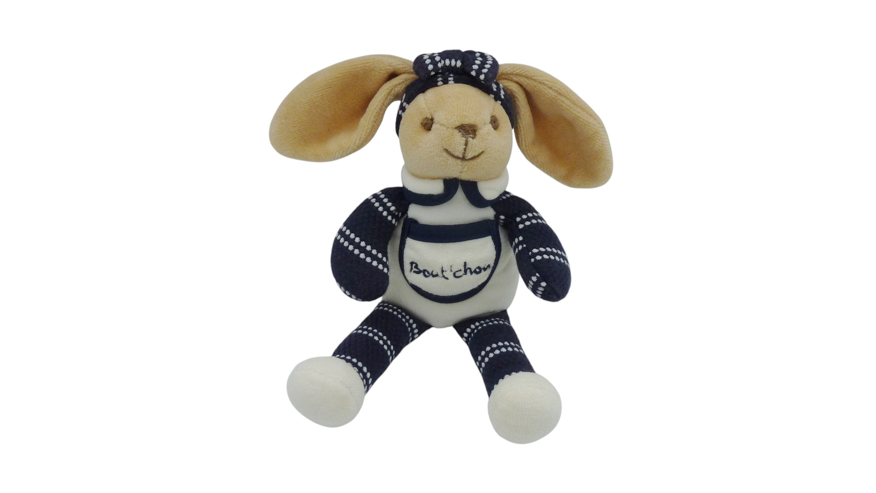 Peluche lapin blanc bleu marine - Baby'Nat - 20 cm