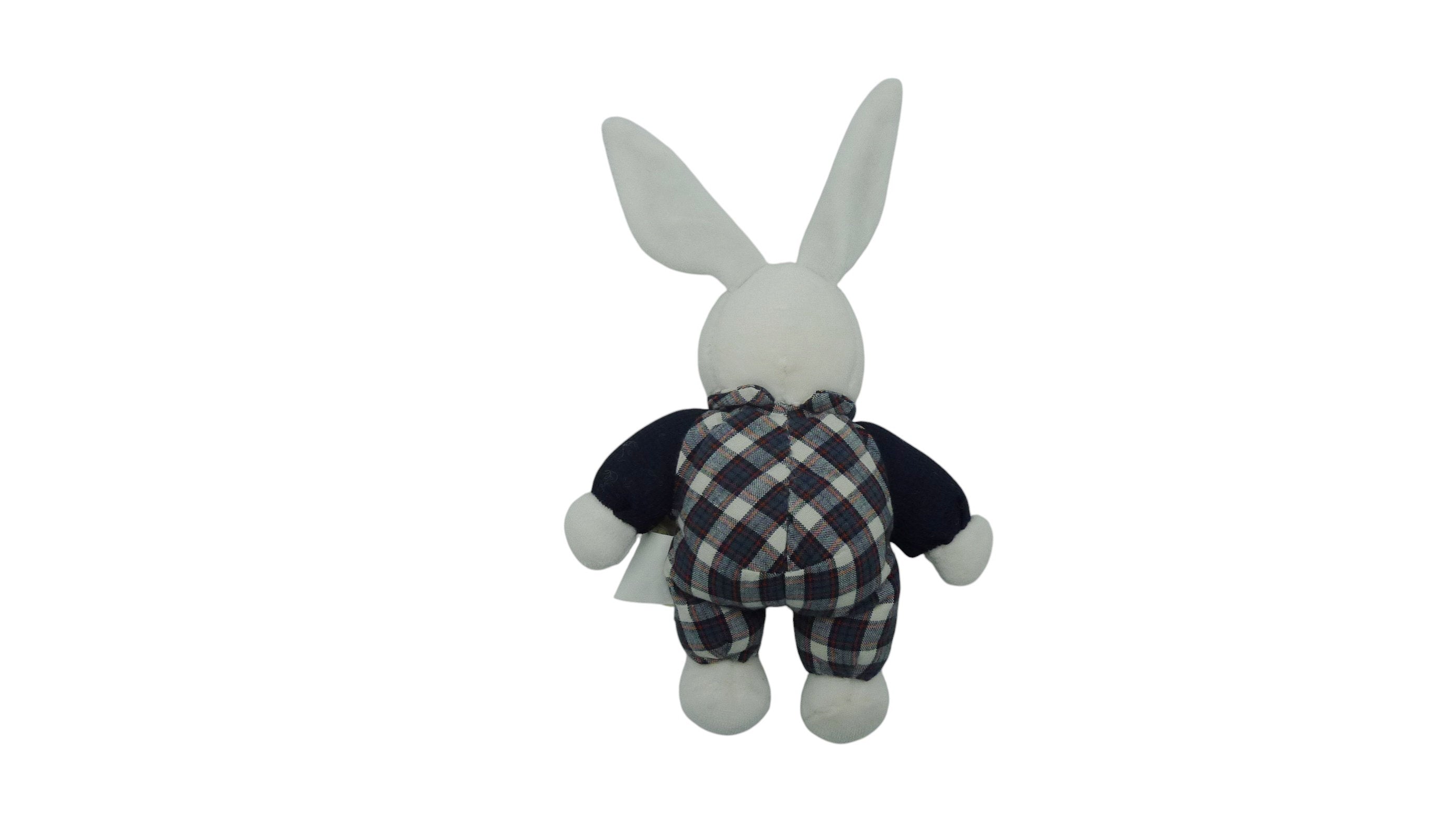 Peluche lapin blanc bleu marine - Baby'Nat - 16 cm