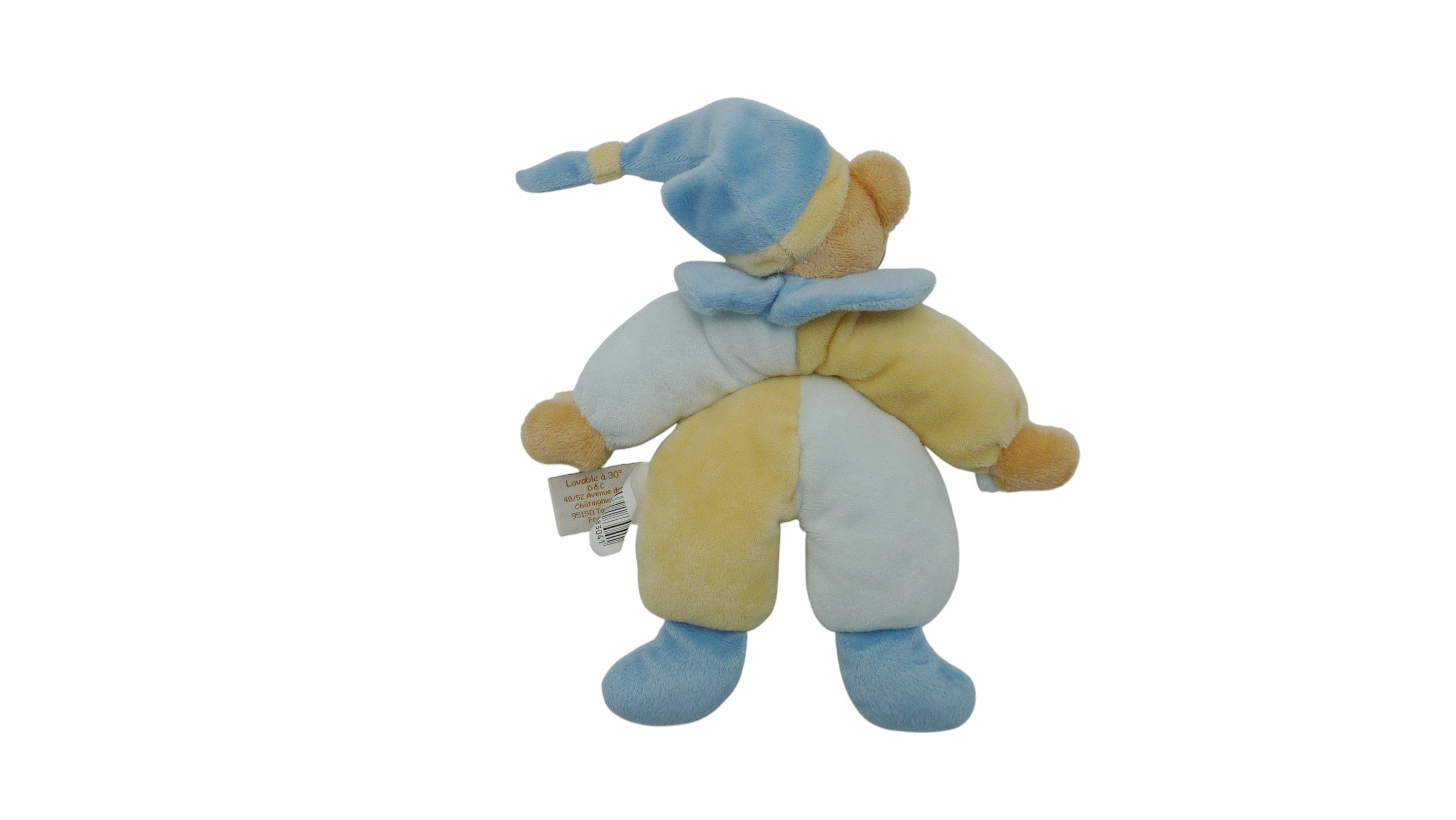 Peluche ours bleu jaune - Baby'Nat - 24 cm