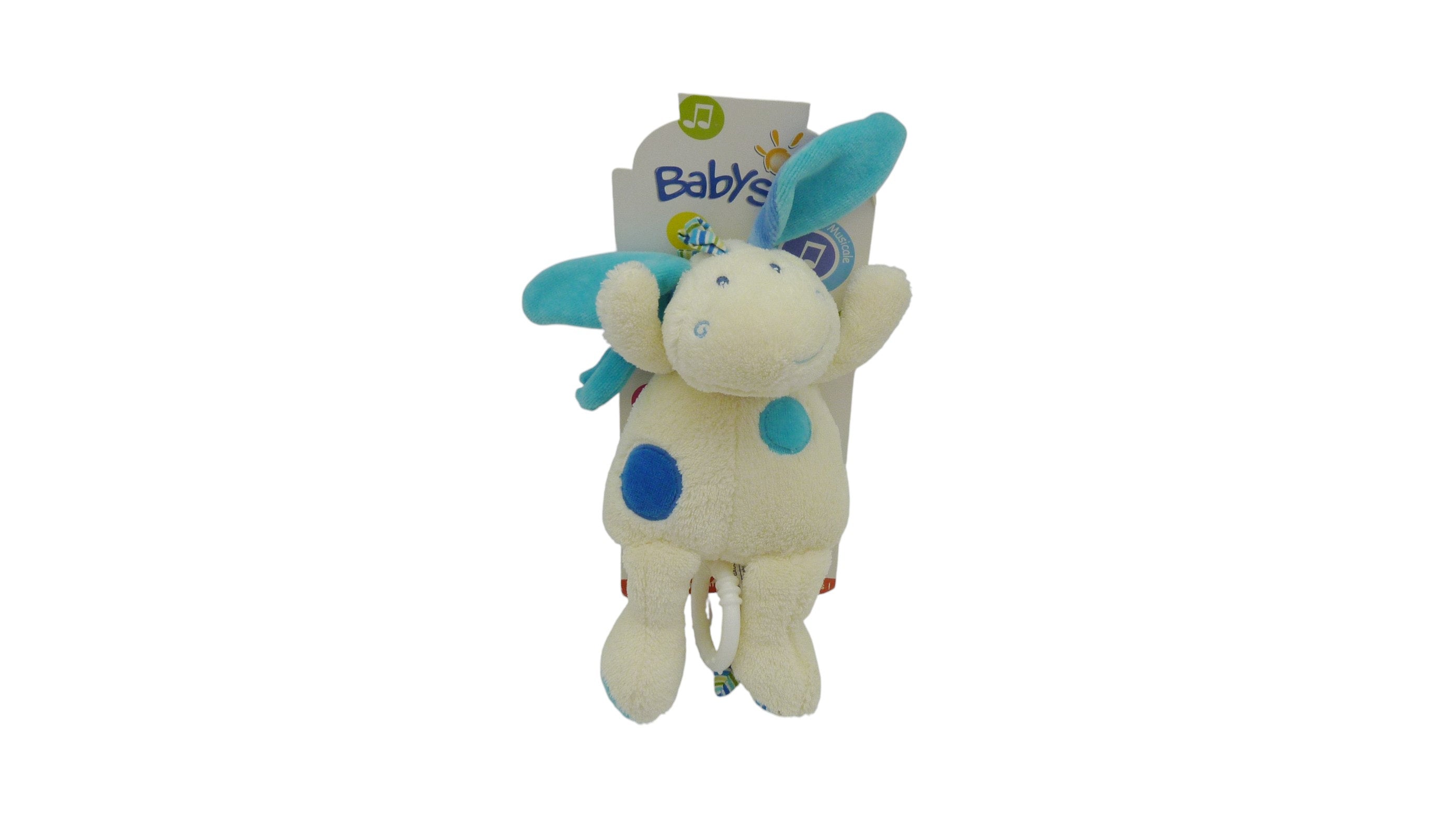 Peluche âne musical blanc turquoise - Babysun - 21 cm