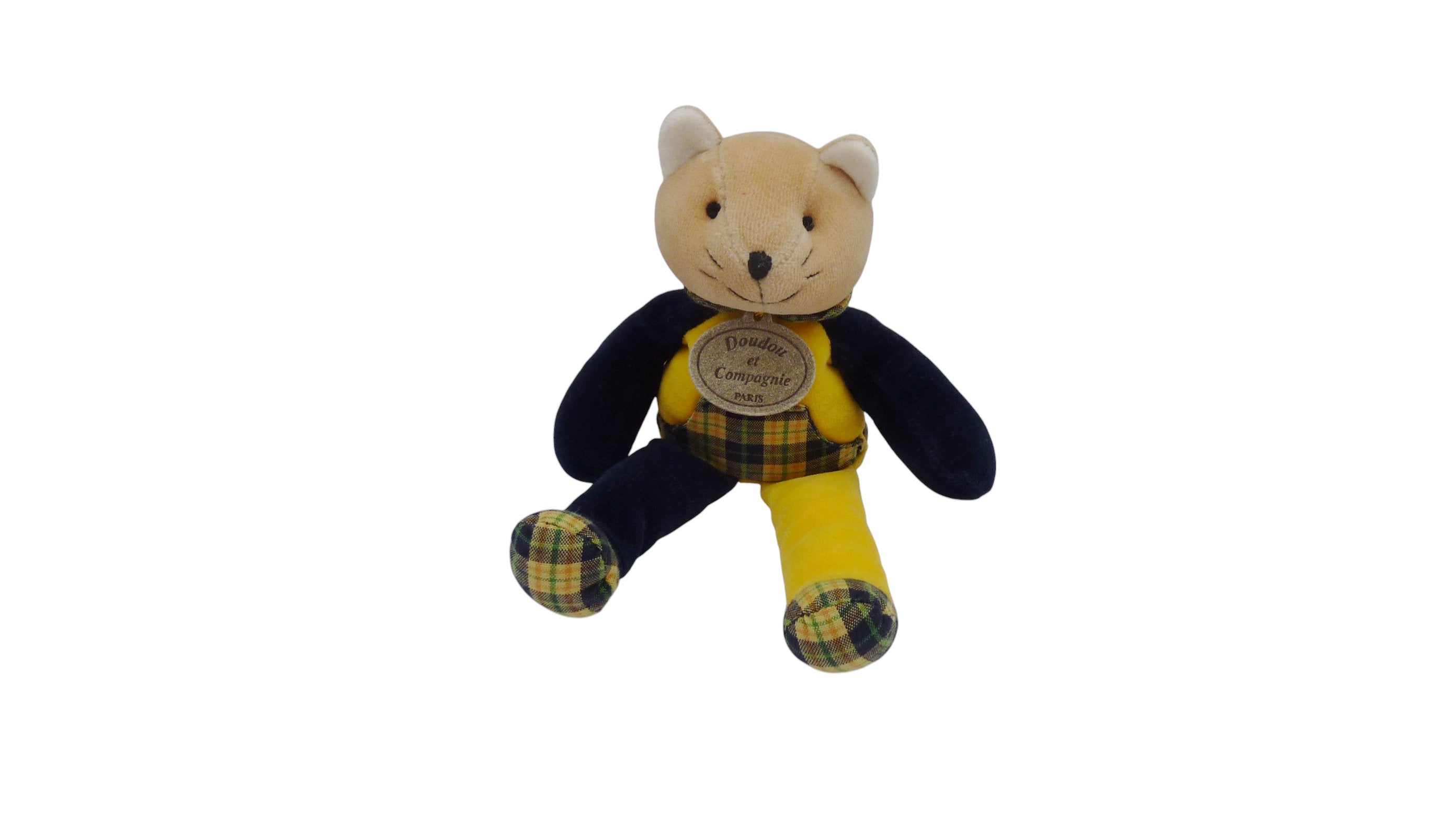 Peluche chat bleu marine jaune - Doudou et Compagnie - 20 cm