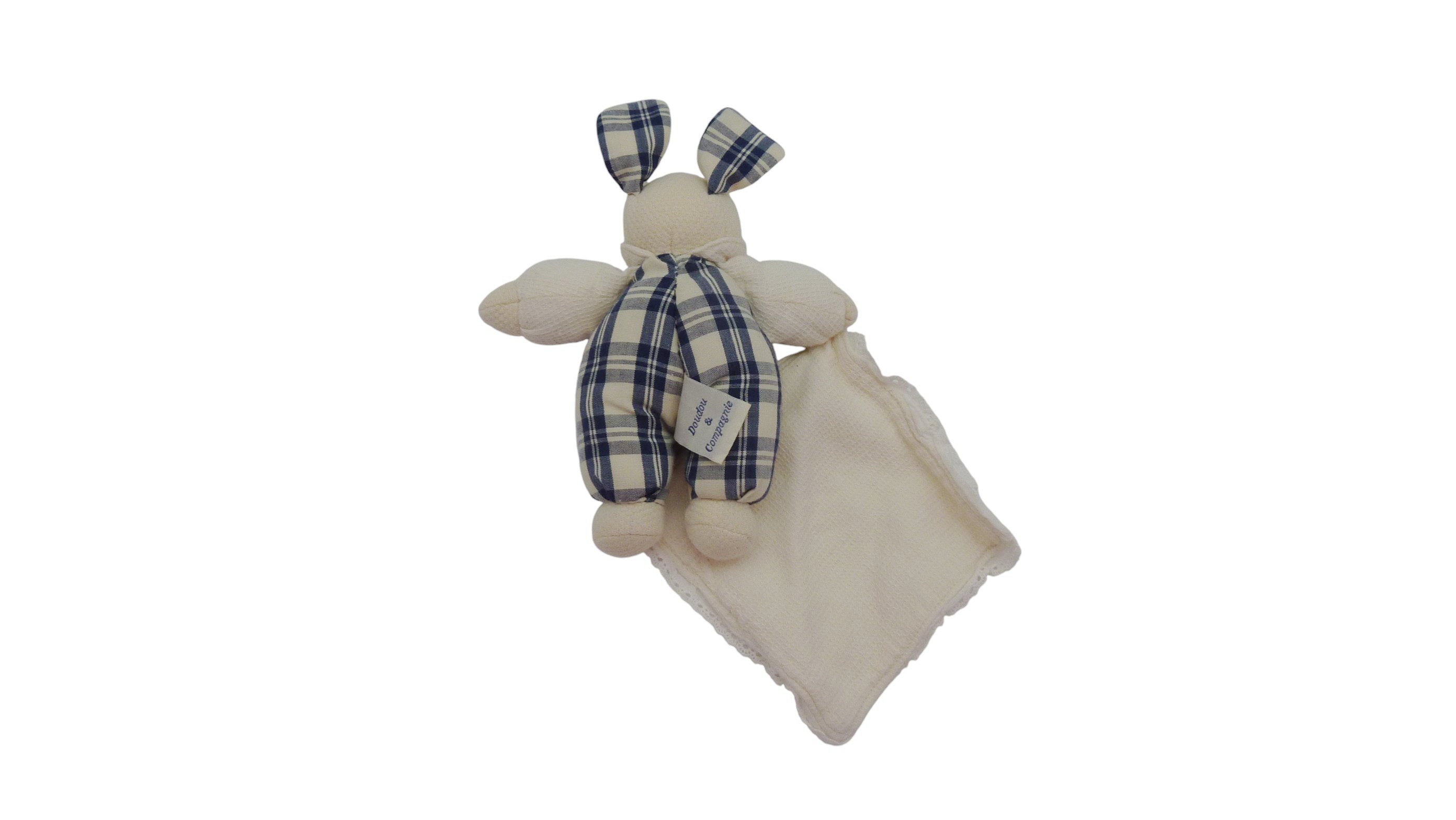 Peluche mouchoir lapin blanc bleu - Doudou et Compagnie - 17 cm