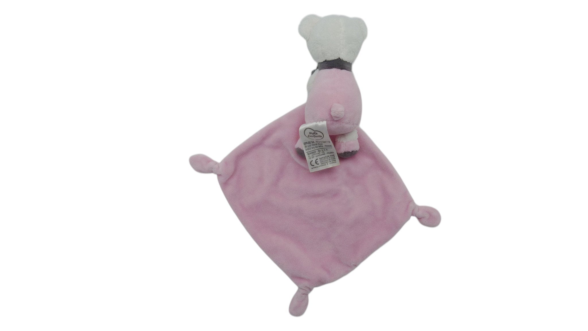 Peluche mouchoir ours rose - Mots d'Enfants