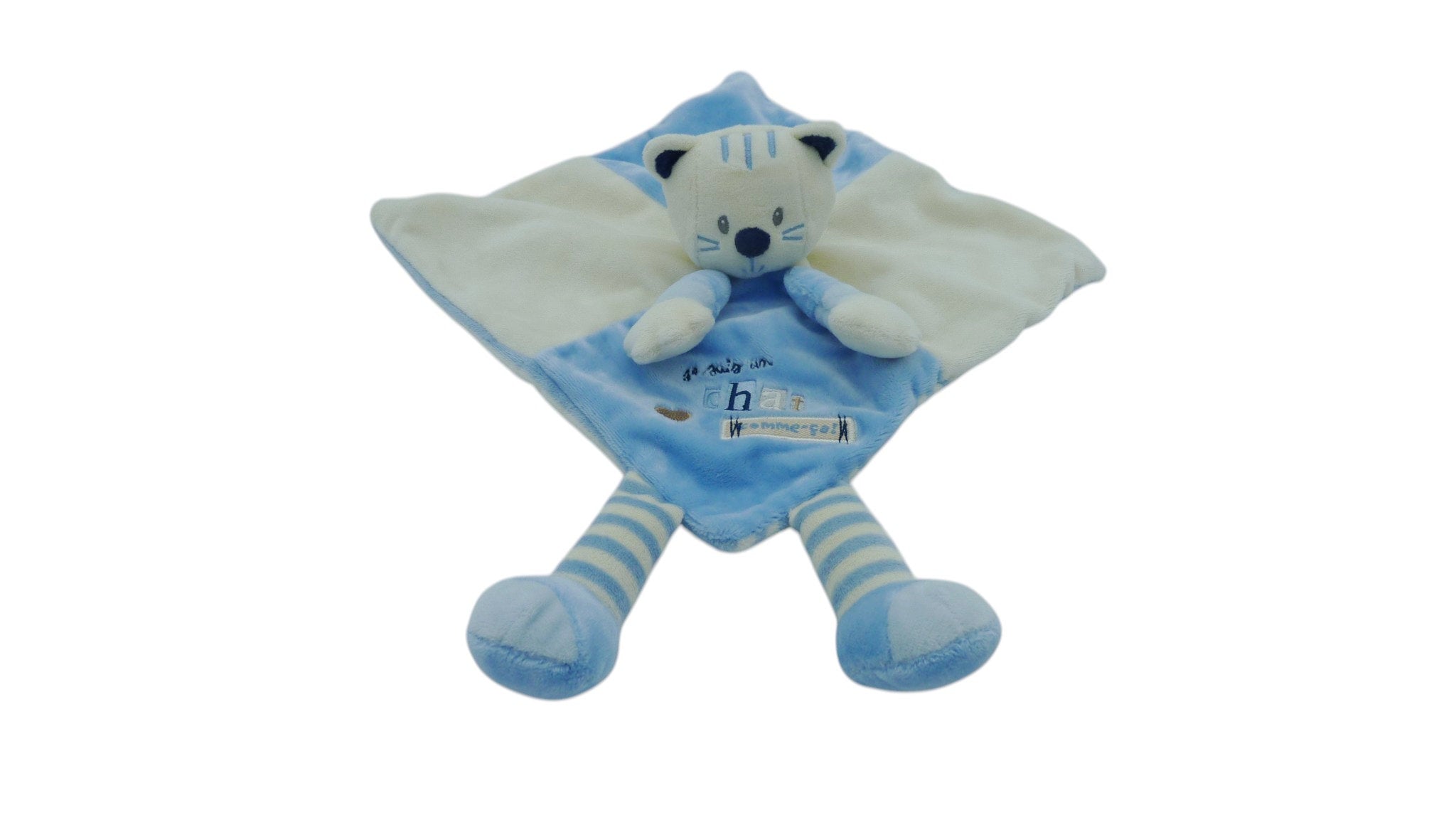 Doudou chat plat bleu crème - Kiabi