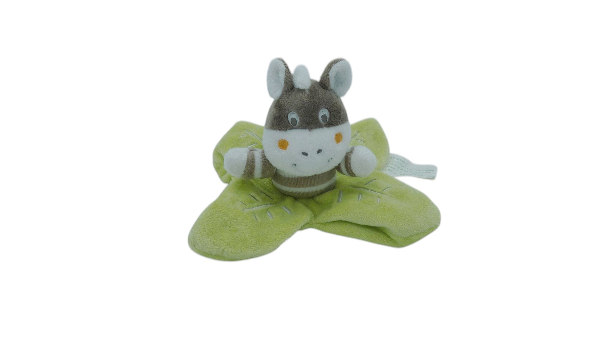Peluche zèbre sur sa feuille gris vert - Kimbaloo - 22 cm