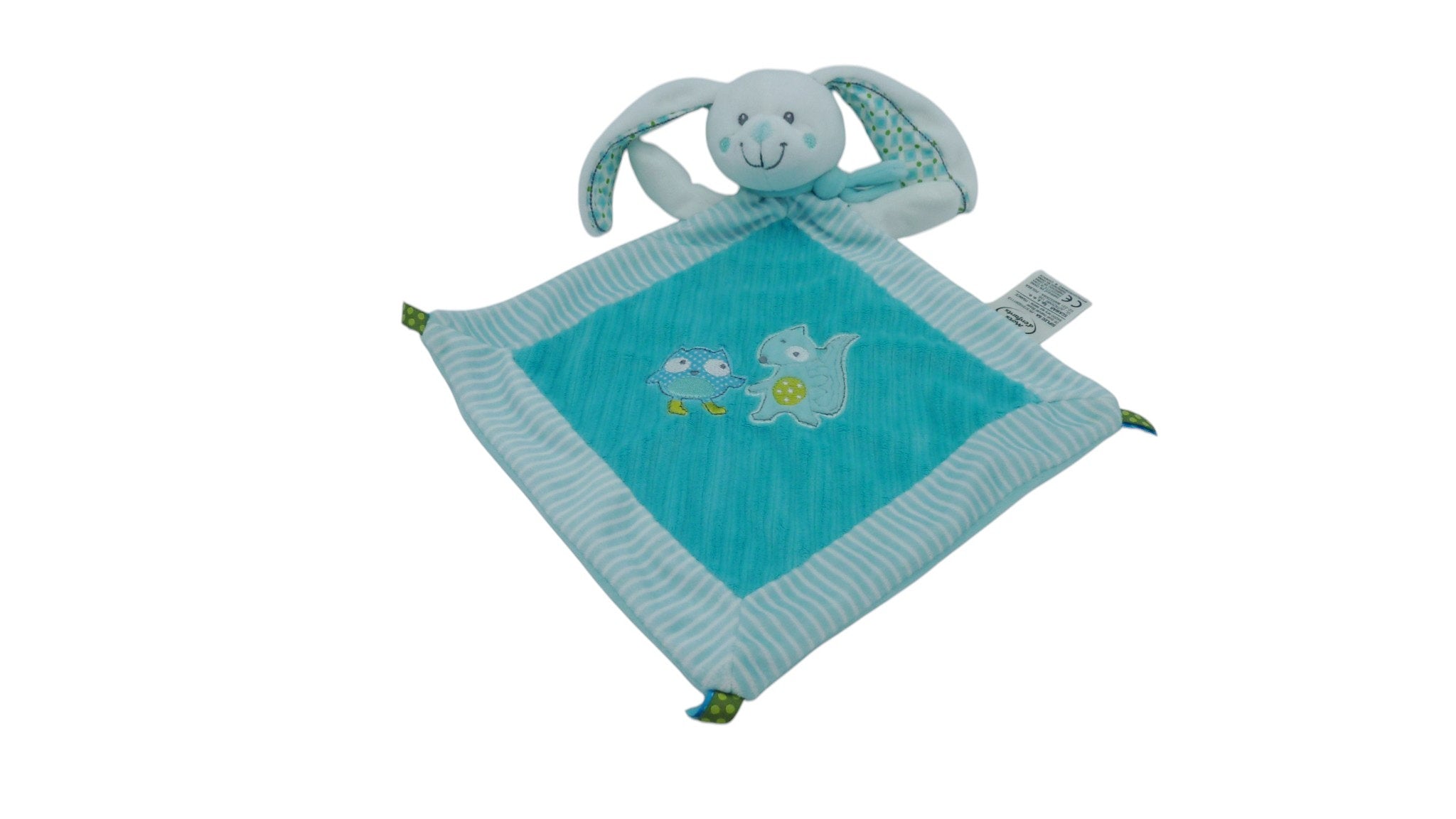 Doudou lapin plat turquoise - Mots d'Enfants