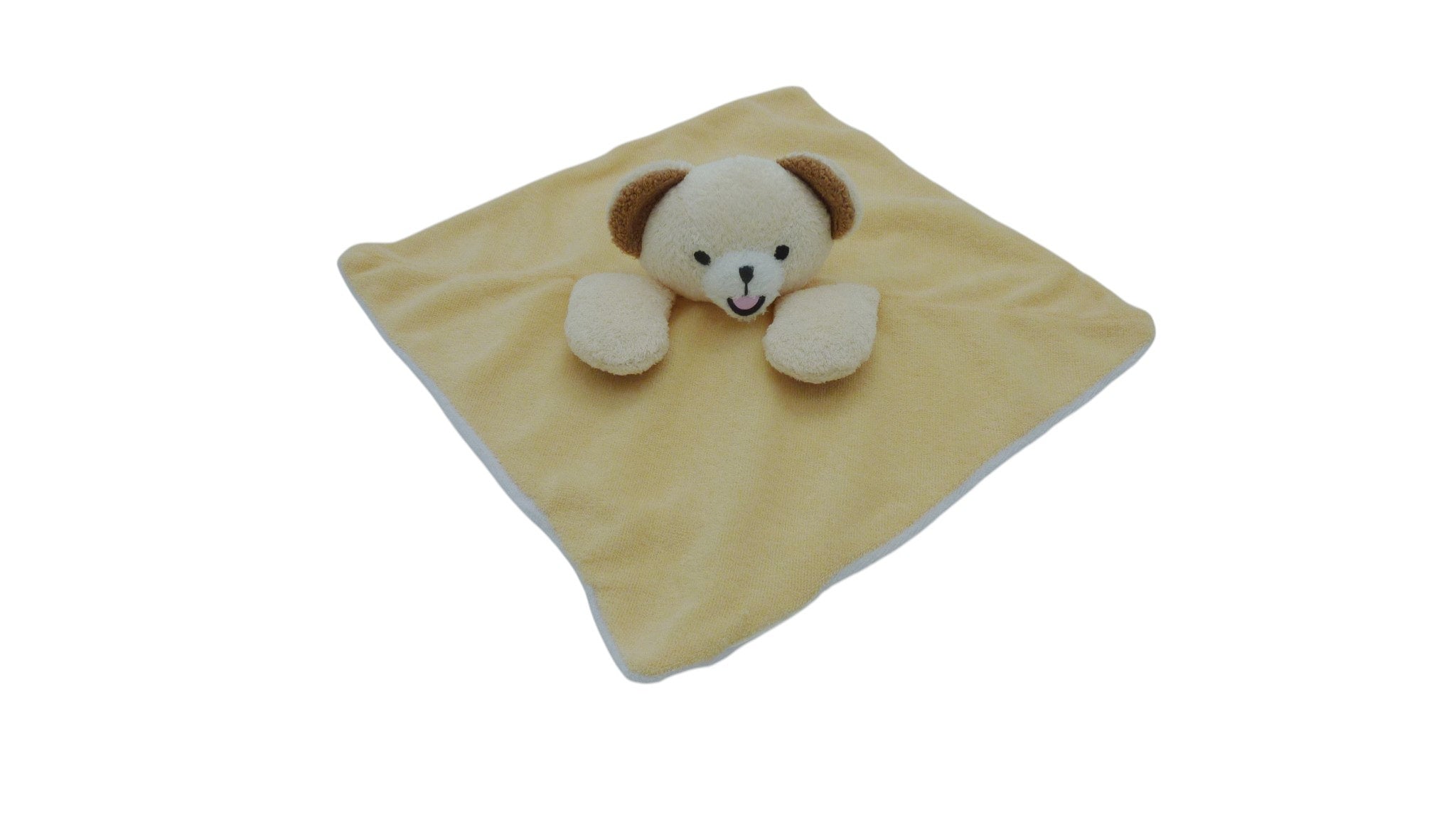 Doudou ours plat jaune blanc - Cajoline