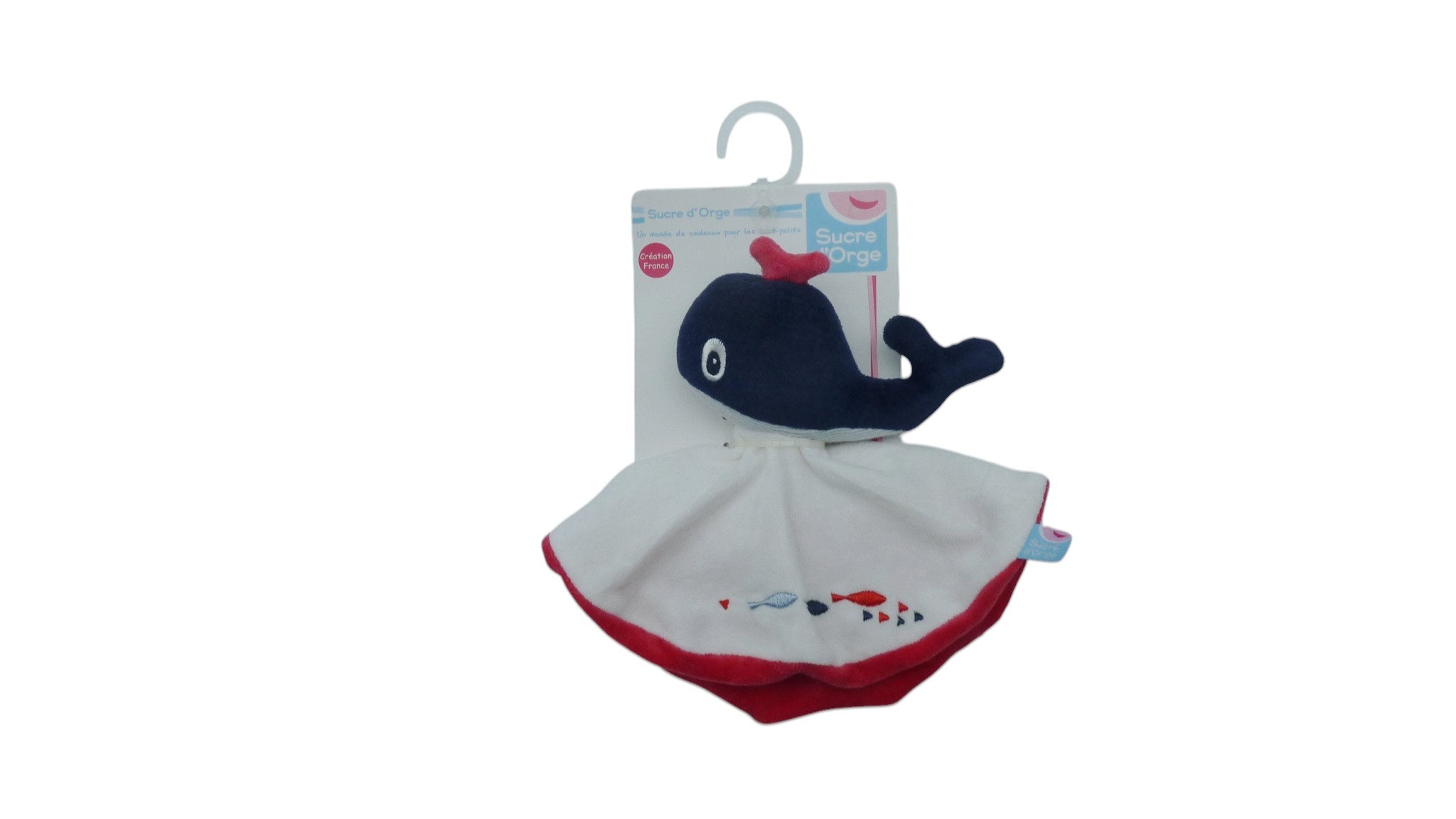 Peluche mouchoir baleine bleu rouge - Sucre d'Orge 14 cm