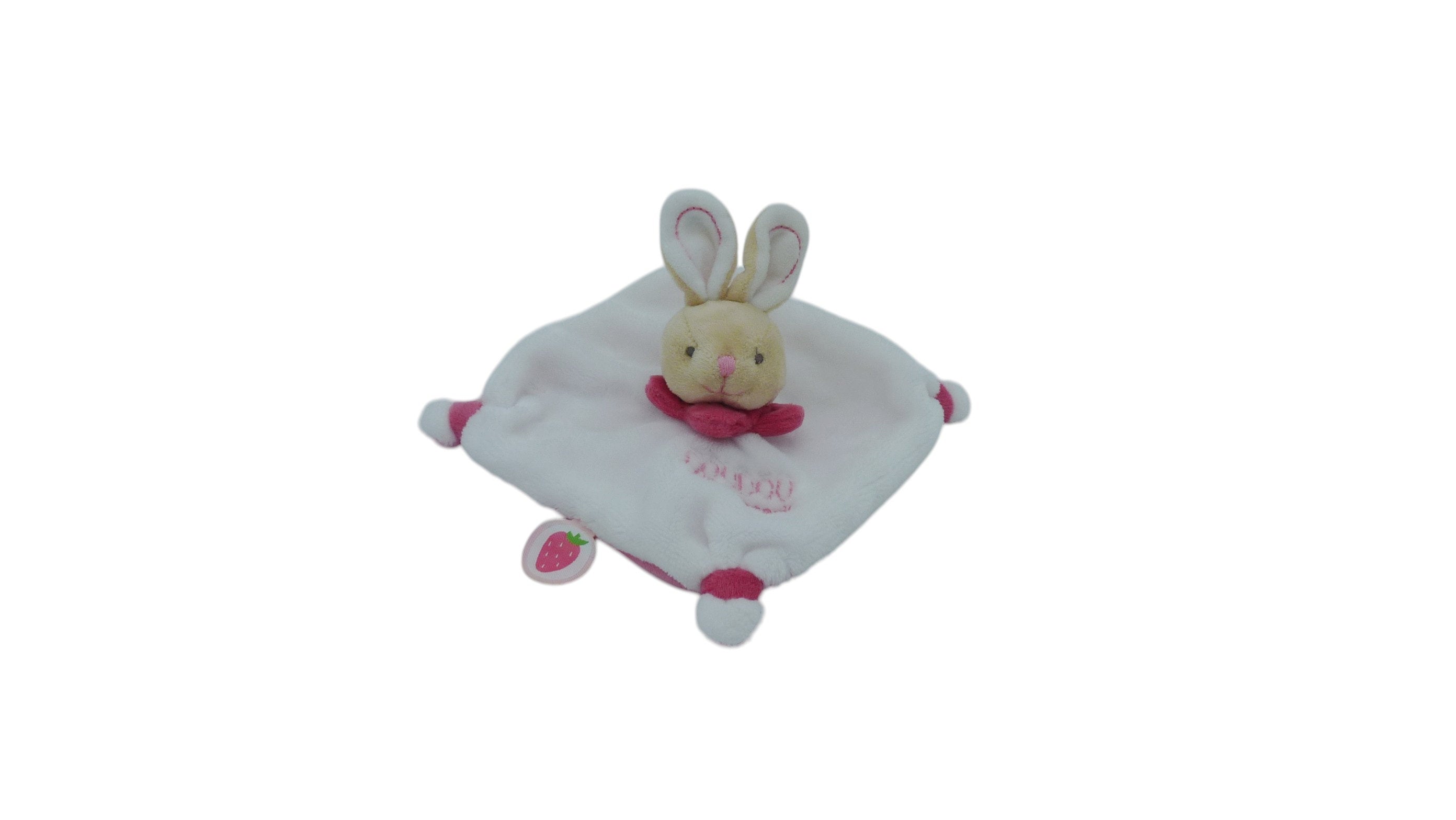 Doudou lapin plat blanc rose -DC3385 Doudou et compagnie