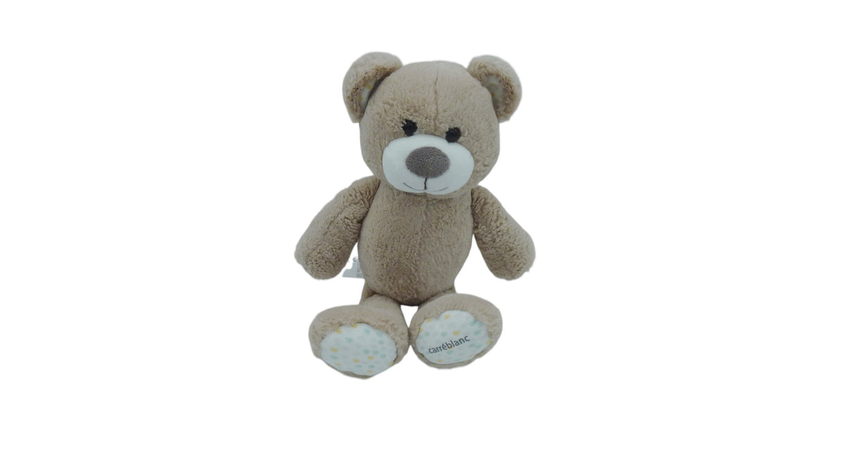 Peluche ours marron et blanc à motifs – Carré Blanc 34 cm